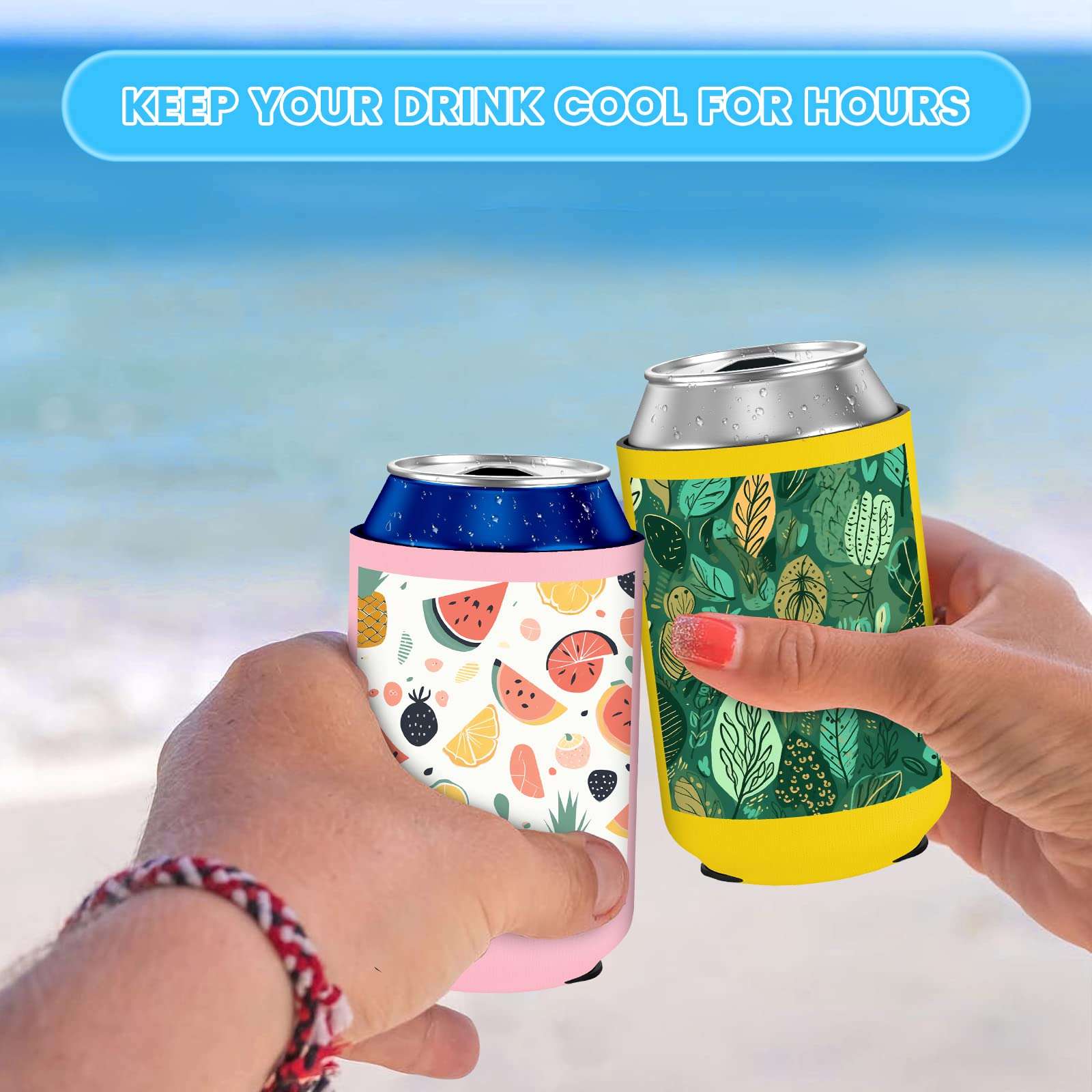 Custom Neoprene Can Cooler Sleeve 100 Pack Bulk Personalized Collapsible Insulated Can Sleeves Personalized Drink Holder for Summer Beach Birthday Party Supplies Holiday Decorations 6