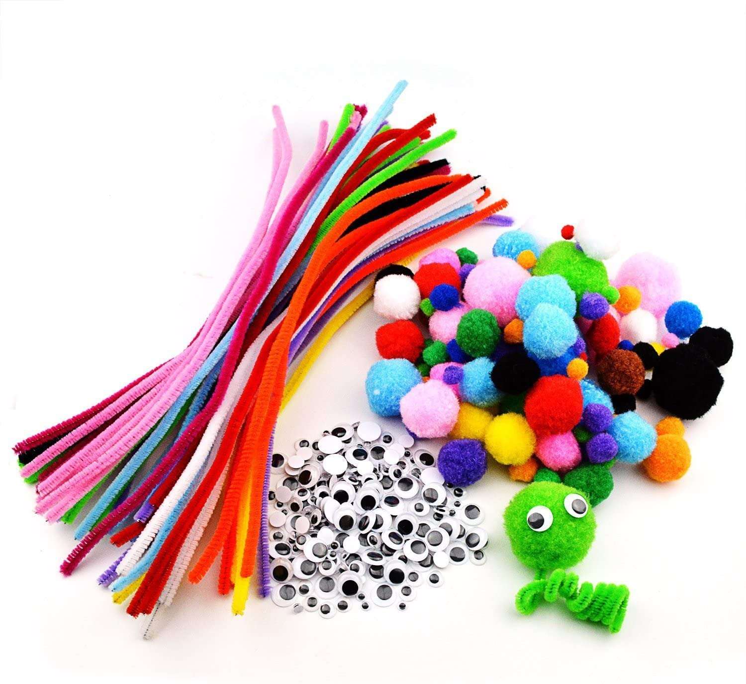 450 Pcs Pipe Cleaners, Which Includes 100Pcs Pipe Cleaners Craft,150Pcs Googly Eyes Self Adhesive and 200Pcs Pompoms for Arts and Crafts for Kids Ages 8-12 2
