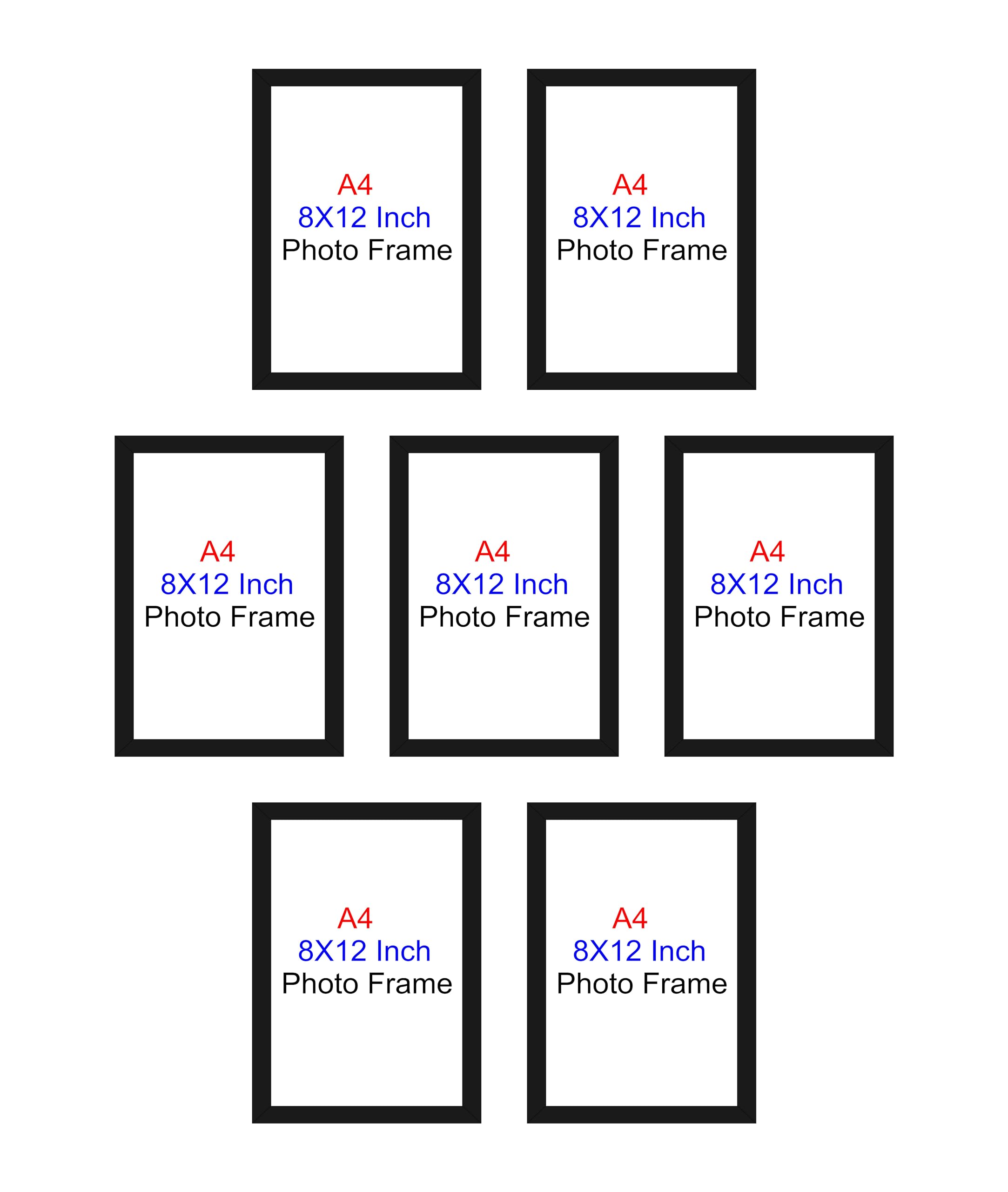 HK PRINTS Photo Frame for Home Office School Decoration Set of 7 A4 Frames Combo for Wall Hanging (8x12 Inch, Synthetic Wood, Plexiglass) F-7