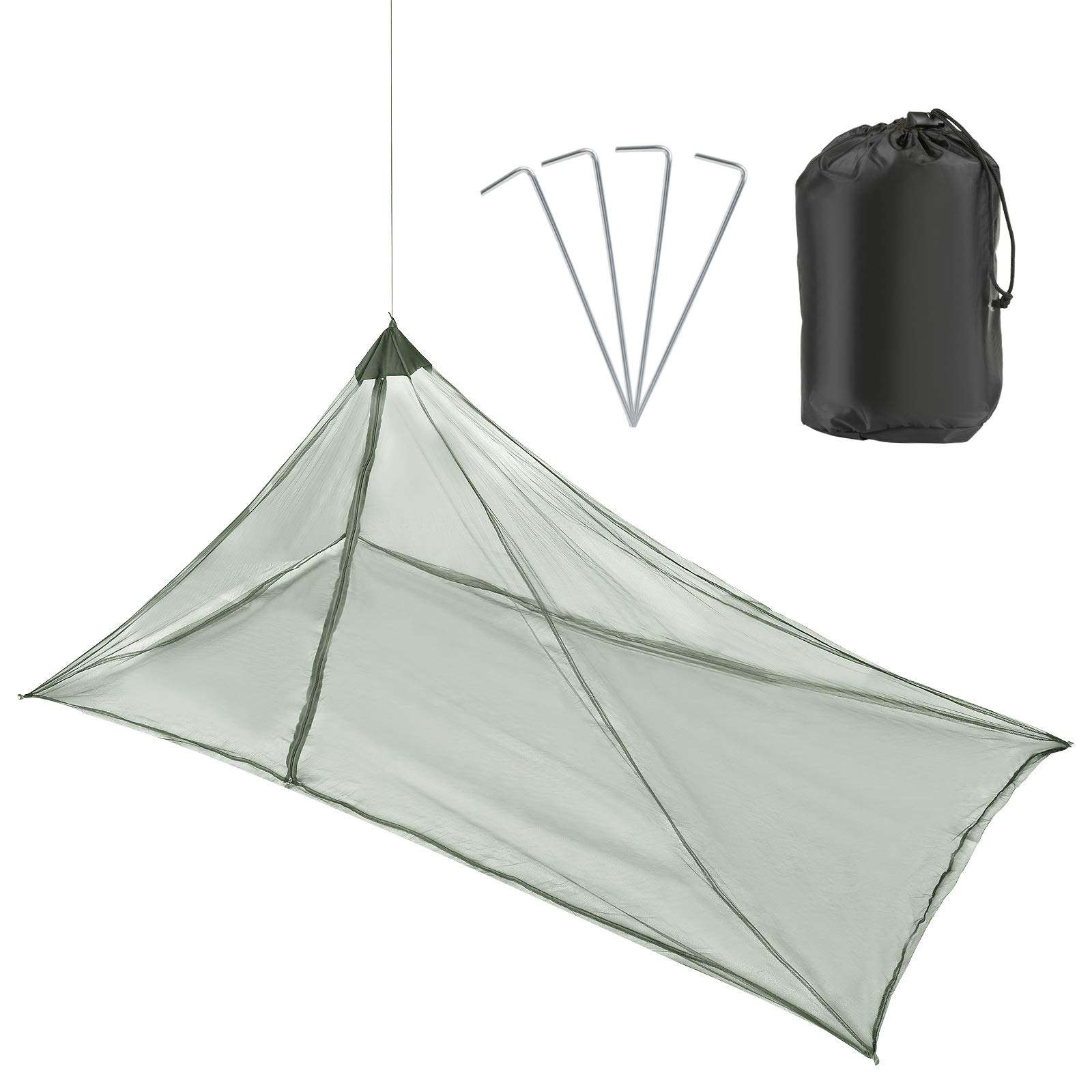 GWHOLE Camping Mosquito Net Canopy, Bug Net for Camping Bed, Tent Pegs Attached,Compact and Ultra-Light 1