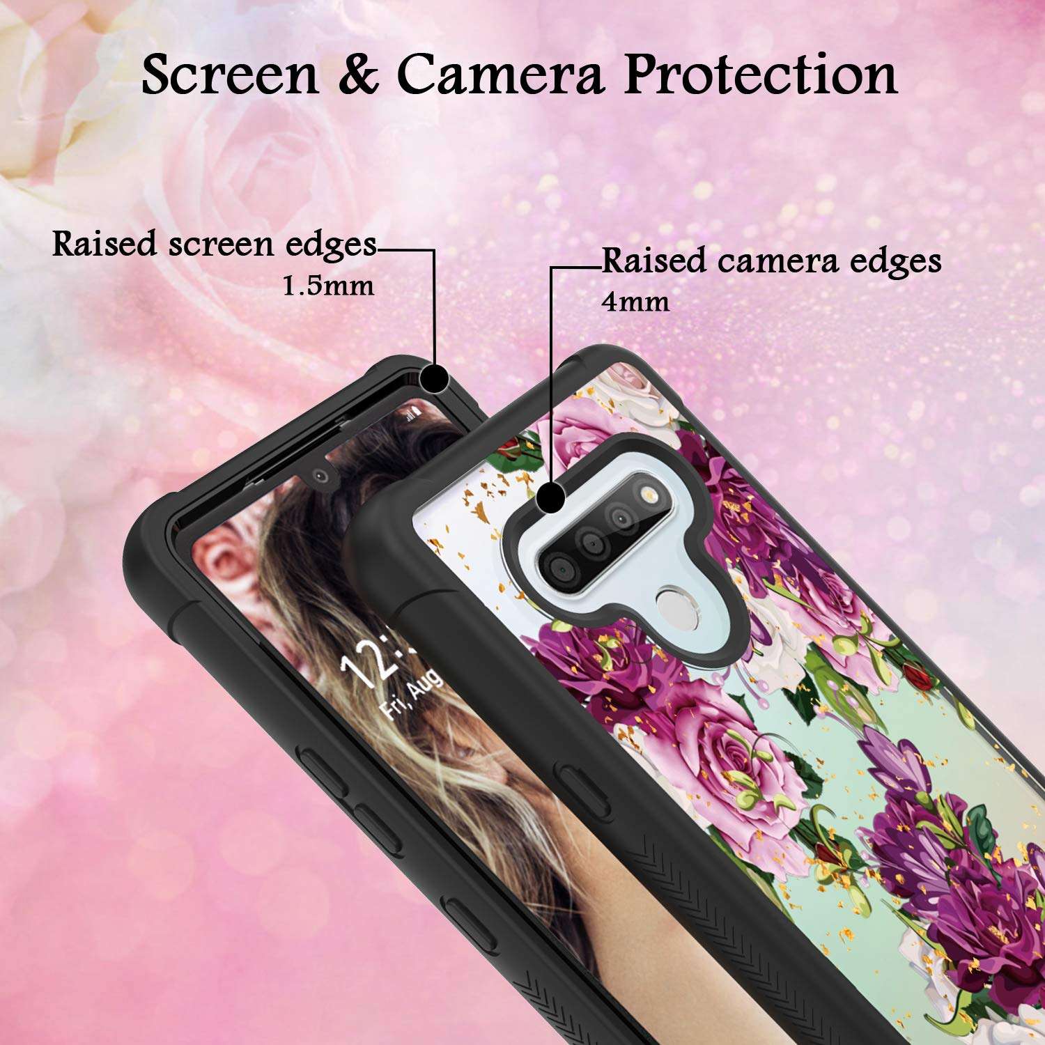 AMPURSQ Case for LG Stylo 6, Stylo 6 Phone Case LMQ730, Slim fit Shock Proof and Anti Scratches Rugged PC with Floral Pattern Design Hard Protective Back Armor 5