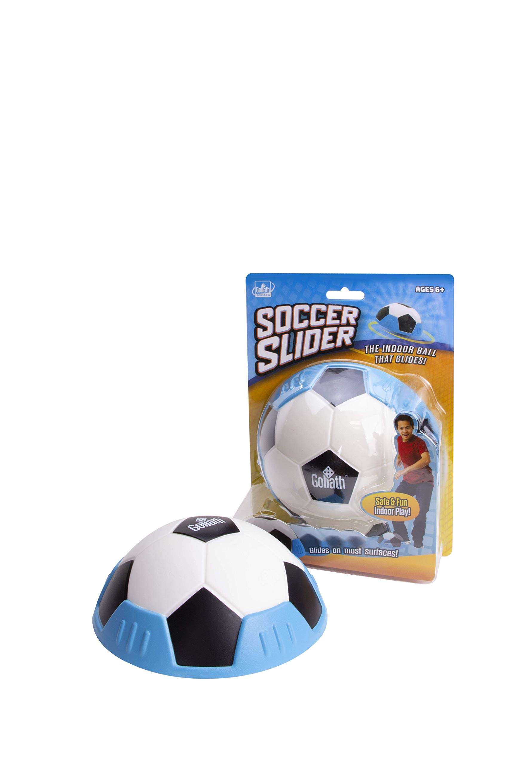Goliath Sports Soccer Slider Soft Soccer Ball Shaped Foam Slider Effortlessly Glides Over Smooth Surfaces - for Indoor Game Play, Blue 2