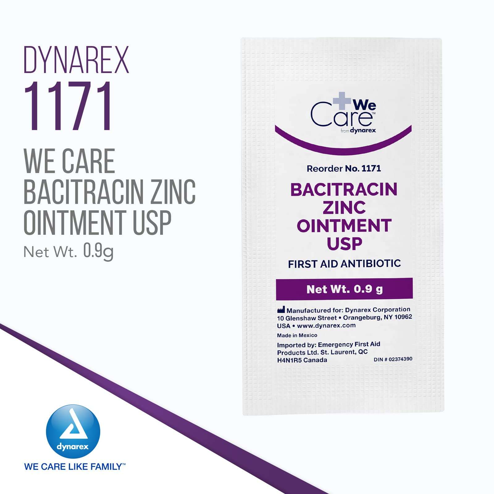 Dynarex Bacitracin Zinc Ointment USP - Burn Cream and Antibiotic Ointment for Minor Cuts, Diaper Rashes, Wound Care and First Aid, 0.9g Packets - 1 Box of 144 Packets 3