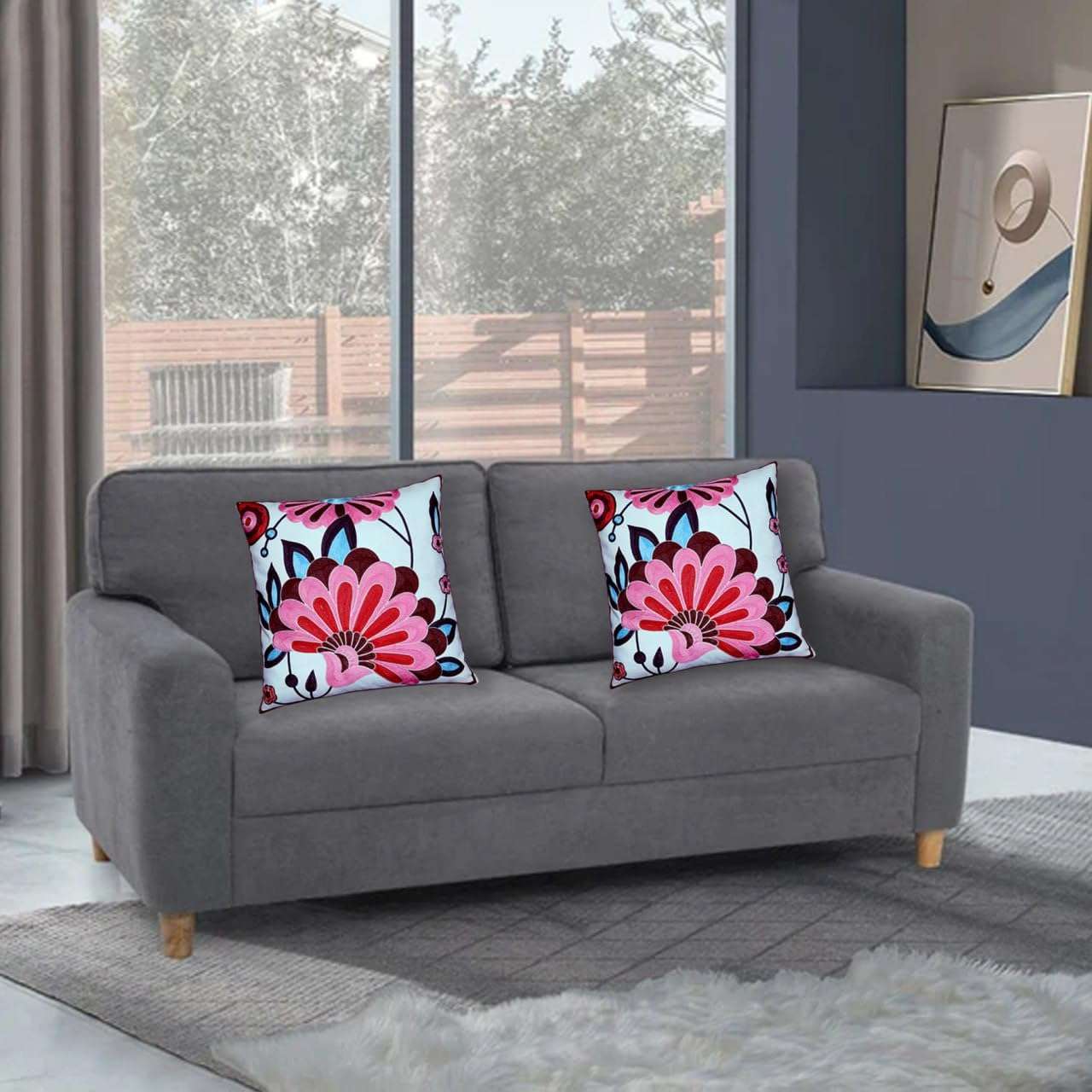 FIDROX Comfortable Soft Big Embroidery Cushion Cover Case Pillowcases Decorative Square Throw Pillow Case Protectors for Home Decorating Bedroom Living Room Pack of 1 5