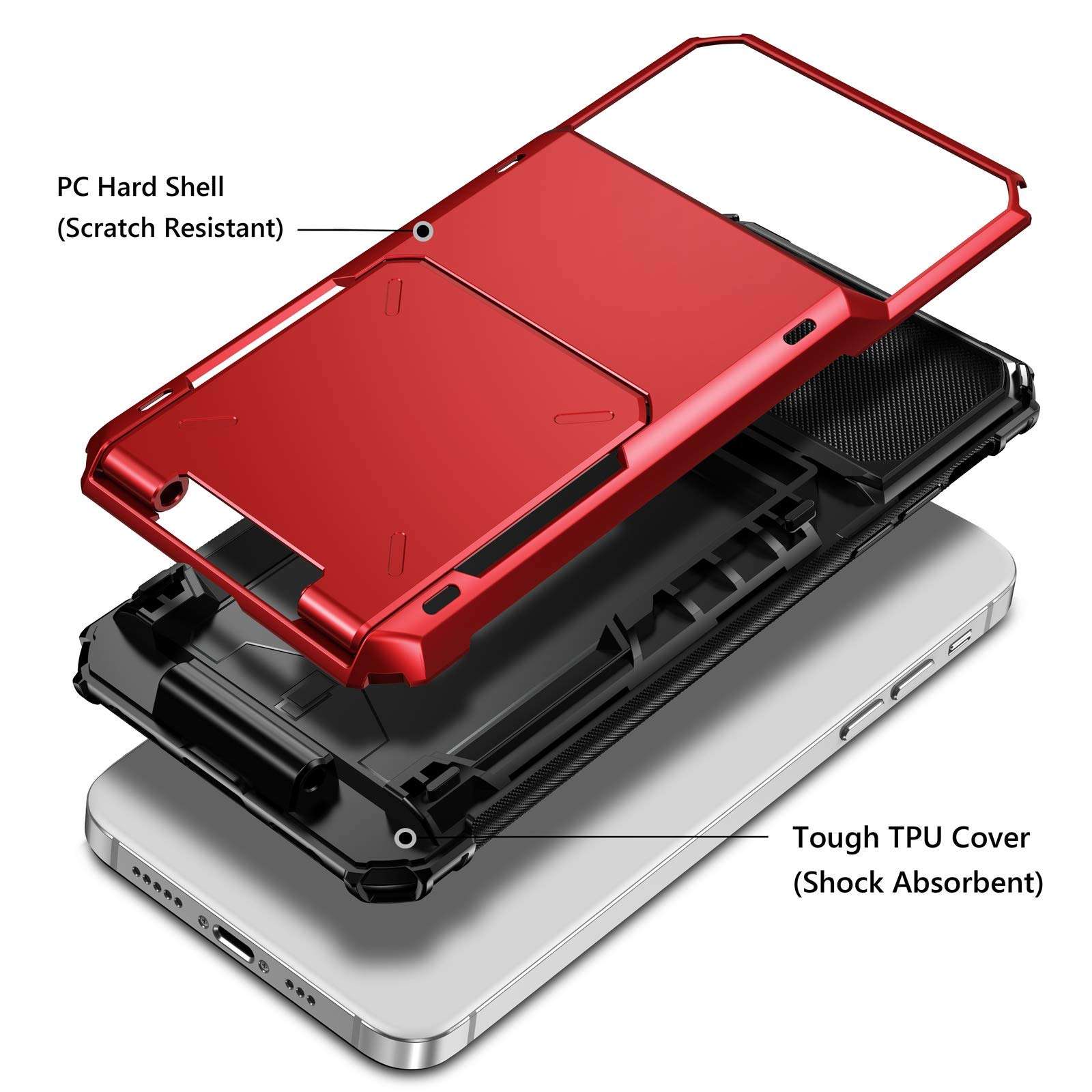 Vofolen Compatible with iPhone 12 Mini Case 5G Wallet 4-Card Slot Credit Card Holder Flip Door Hidden Pocket Anti-Scratch Dual Layer Hybrid TPU Bumper Armor Protective Hard Shell Cover Red 4
