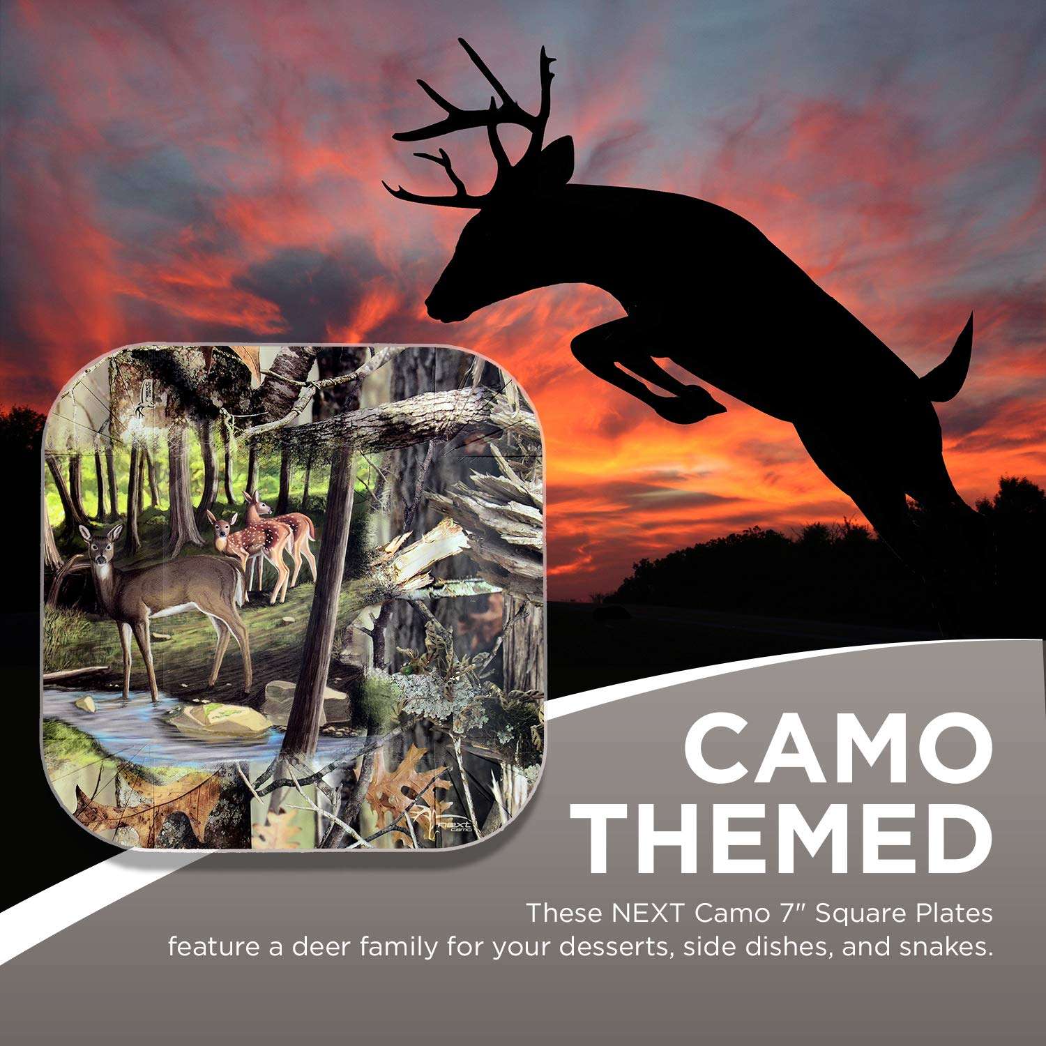 Deer Hunting Dessert Plates (7" Square paper plates, Next Camouflage Border, 8 Pack) Next Camo Party Collection by Havercamp 2