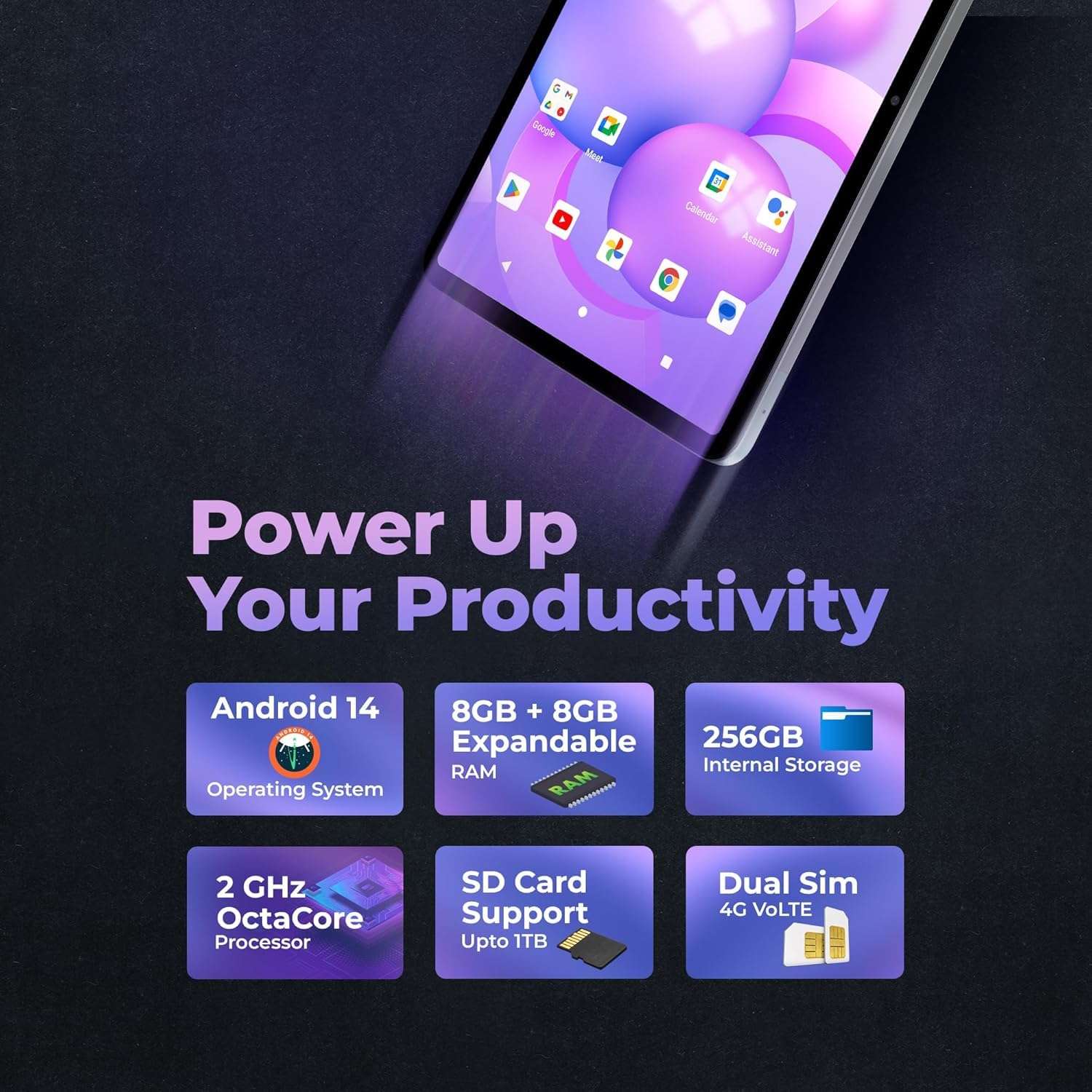 IRA T1029 Tablet, 12.1" LCD, 4G/LTE + Wi-Fi, 8GB RAM, 128GB Storage, Android 15, Dual SIM, 16 MP Camera, 10000mAh Battery, Stereo Speakers, Accessories Included (Flipcover, Earphone, OTG Cable) 5