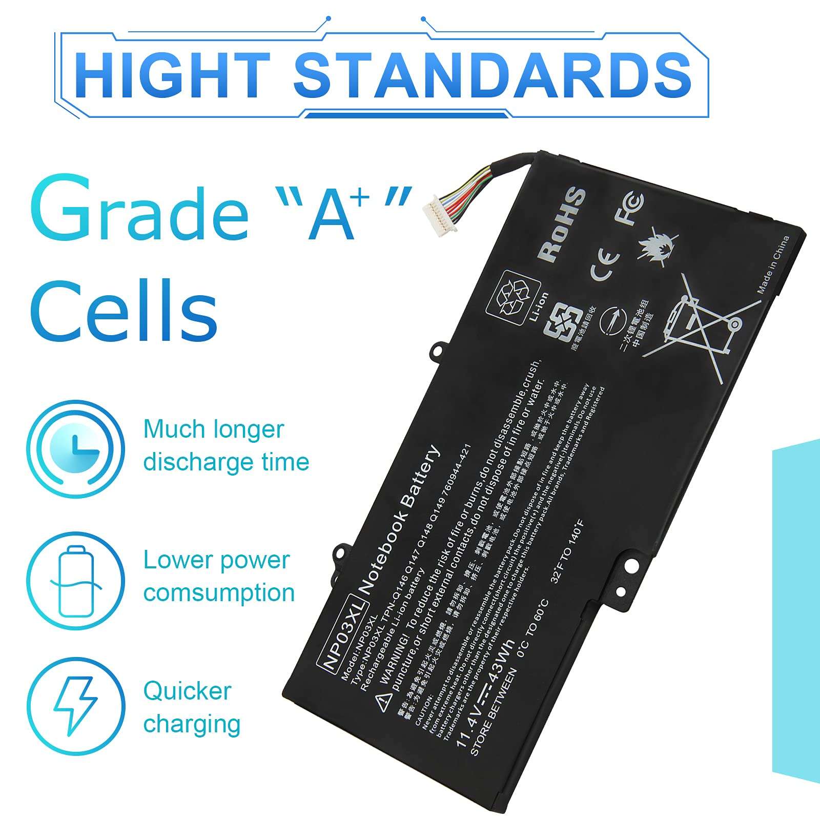 ARyee 43Wh 11.4V NP03XL Battery Laptop Battery Replacement for HP Pavilion X360 13-A010DX 13-b116t HP Envy 15-U010DX 15-U337CL 15-U050CA; fit for 760944-421 761230-005 HSTNN-LB6L TPN-Q146 TPN-Q147 TPN 3