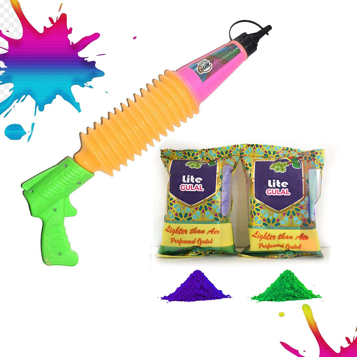 CraftVatika Holi Colour Gulal Pichkari Organic Holi Colours for Kids Natural Holi Prefilled Gulal Pichkari with Refill Gulal Packet 160g (80g x 2) for Festival Party Holi Party 1
