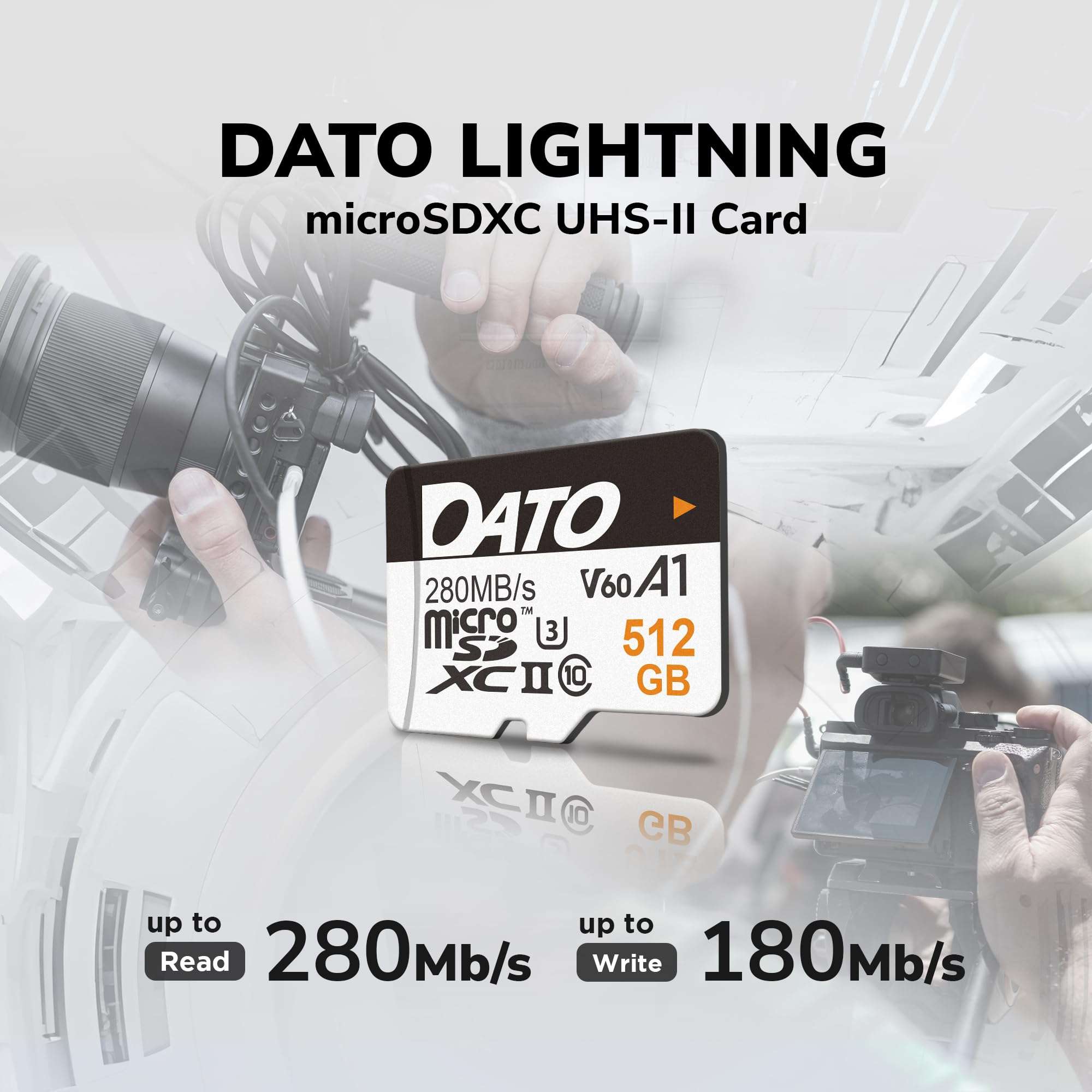 DATO 128GB Lightning microSD Card, UHS-II, A1, C10, U3, V60, Full HD, 4K, Up to 280/180 MB/s microSDXC Memory Card with Adapter, for Phones, Cameras, Portable Gaming Devices 4