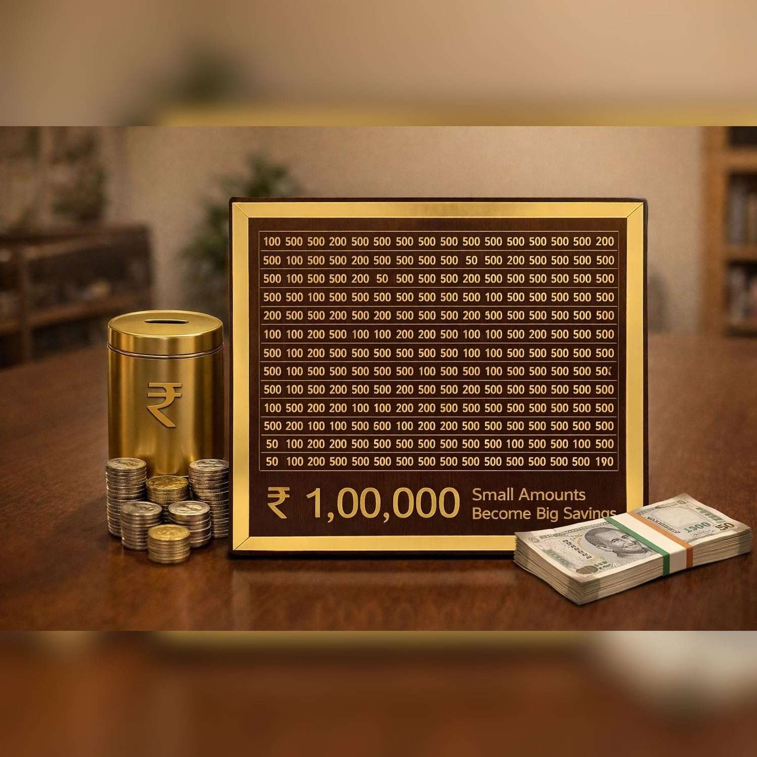 STOFFIER GARTEN Wooden Savings Box for Kids and Adults 100000, Coin Box with Carved Design, Piggy Bank with Numbers, Savings Box, Coin Box, Wooden Piggy Bank for Home and Gifts 6