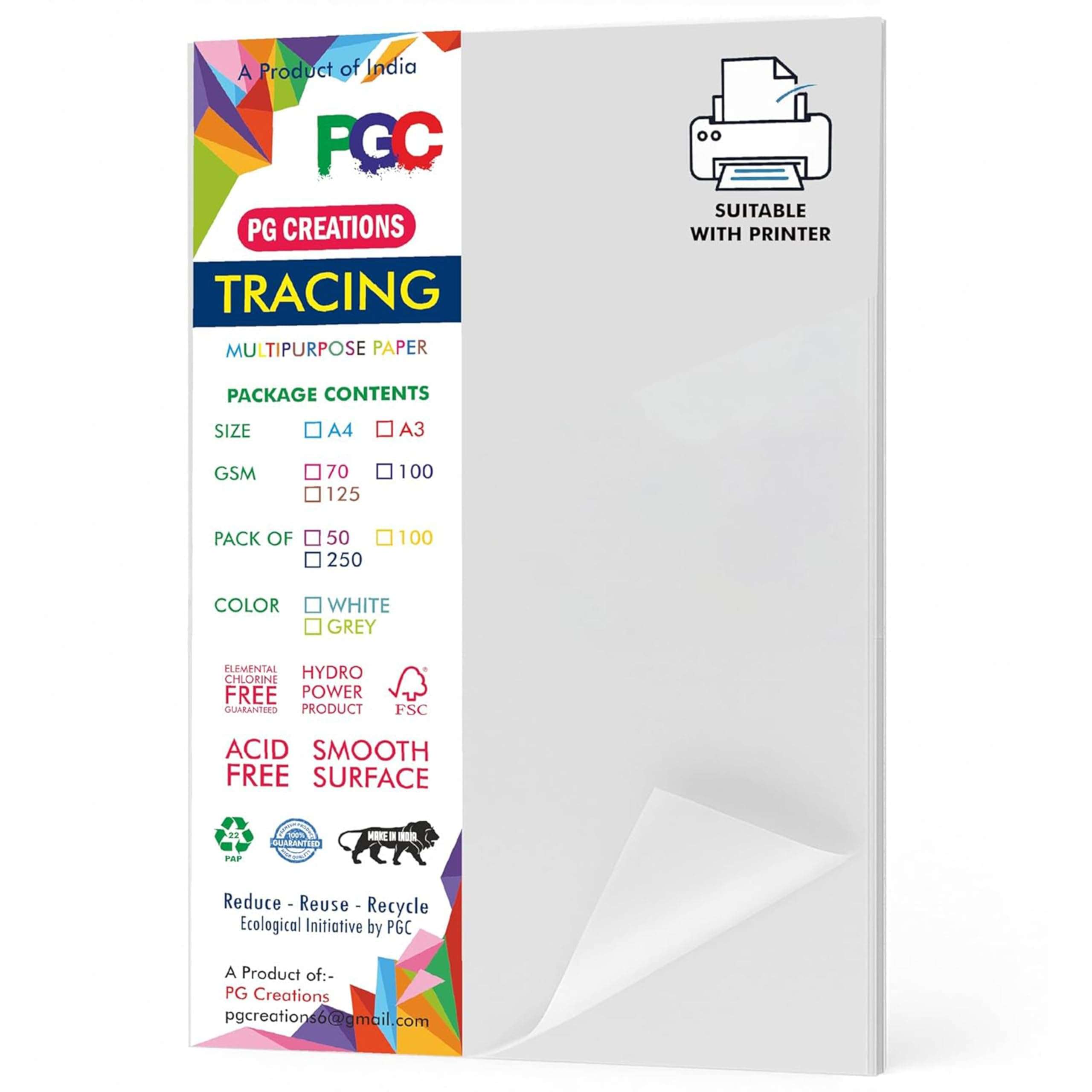 PG Creations 100 Sheets, A3 Tracing Paper, 100 GSM Thick Paper for Architects, Fashion Designers & Engineering Drawings, 16.5x11.7 Inch, White 1