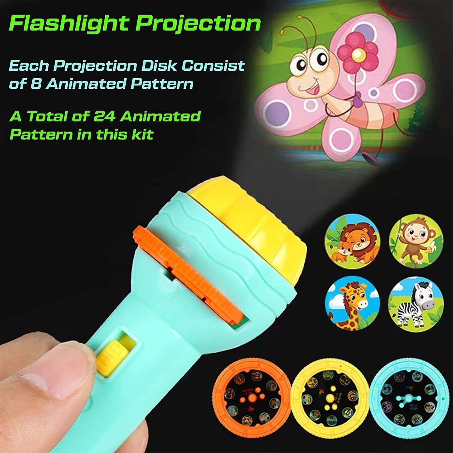 Caltero 6 Slids, 48 Patterns Projector Flashlight Torch, Kids Projection Light Toy Education Learning Night Light Before Going to Bed Best Gift for Kids Boy Or Girl Learning and Playing(Multi).2025 5