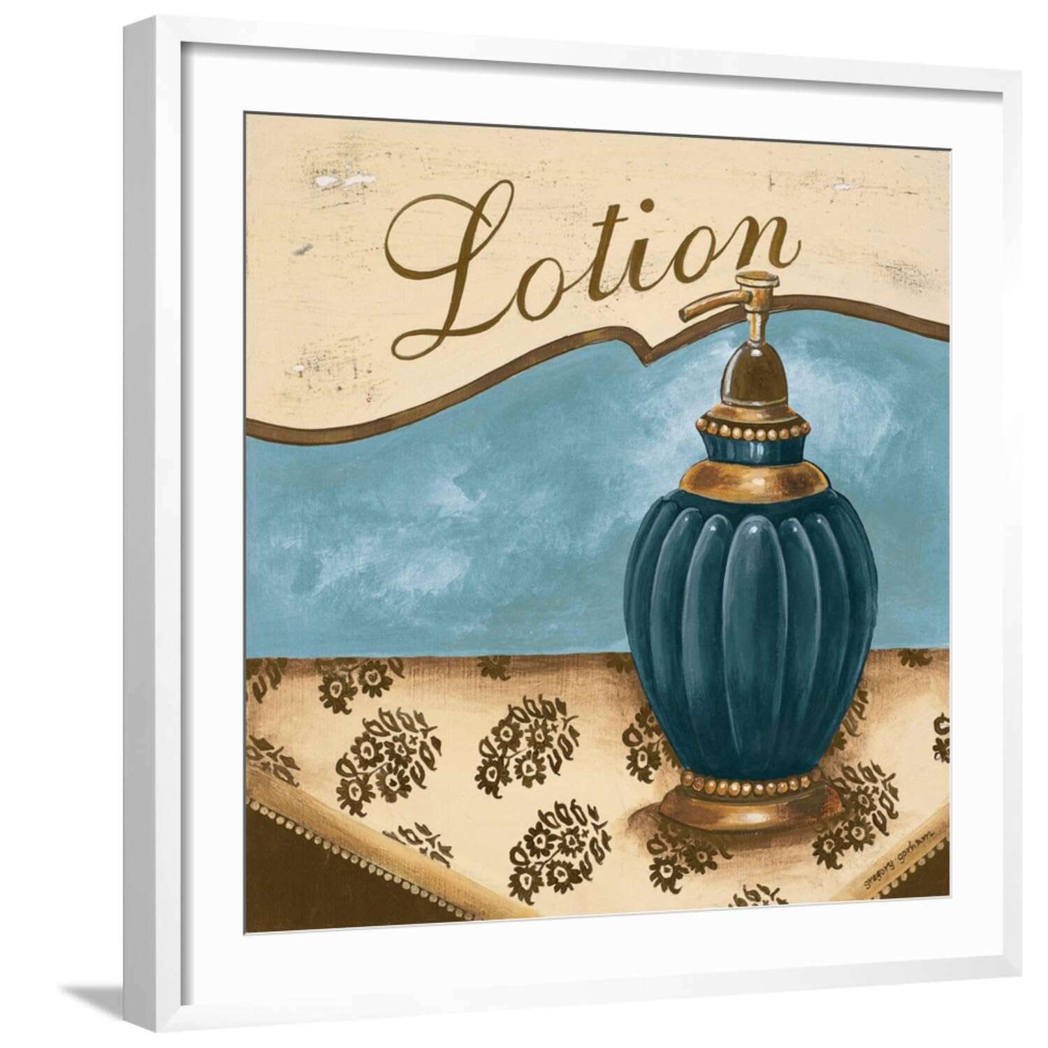 ART.COM Wall Art Print Bath Accessories IV - Blue Lotion on White Frame by Gregory Gorham, 29" x 29" 1
