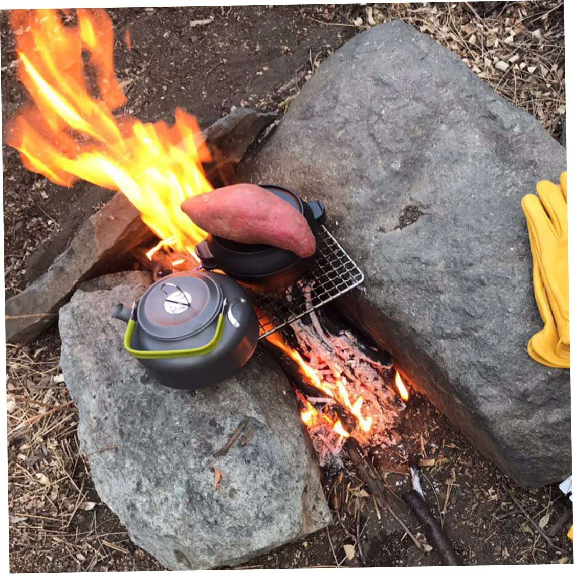 Peosaard Barbecue Camping Pot Rack Stainless Steel Camping Grill Net Bushcraft Firewood Grill 2PCS,Stainless Steel Grill Net 6