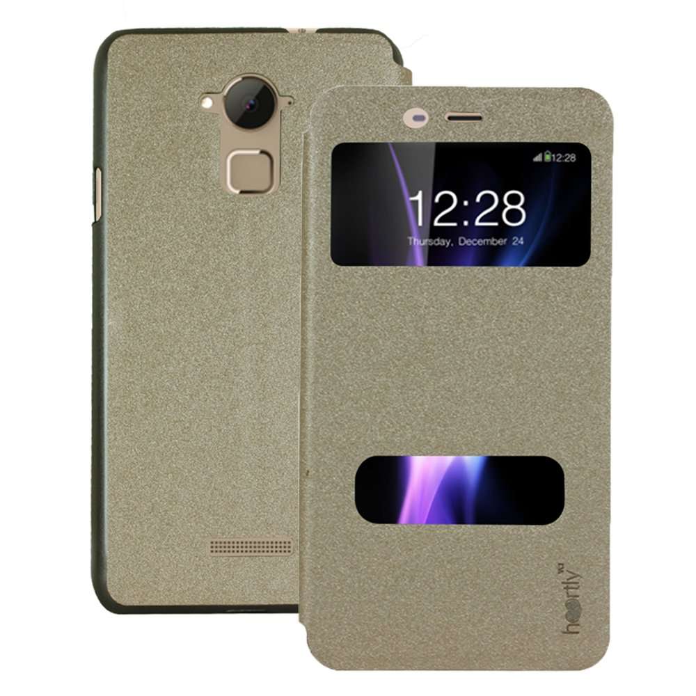 Heartly Gold Sand Sparkle Luxury PU Leather Window Flip Stand Back Case Cover for Coolpad Note 3/Coolpad Note 3 Plus - Hot Gold