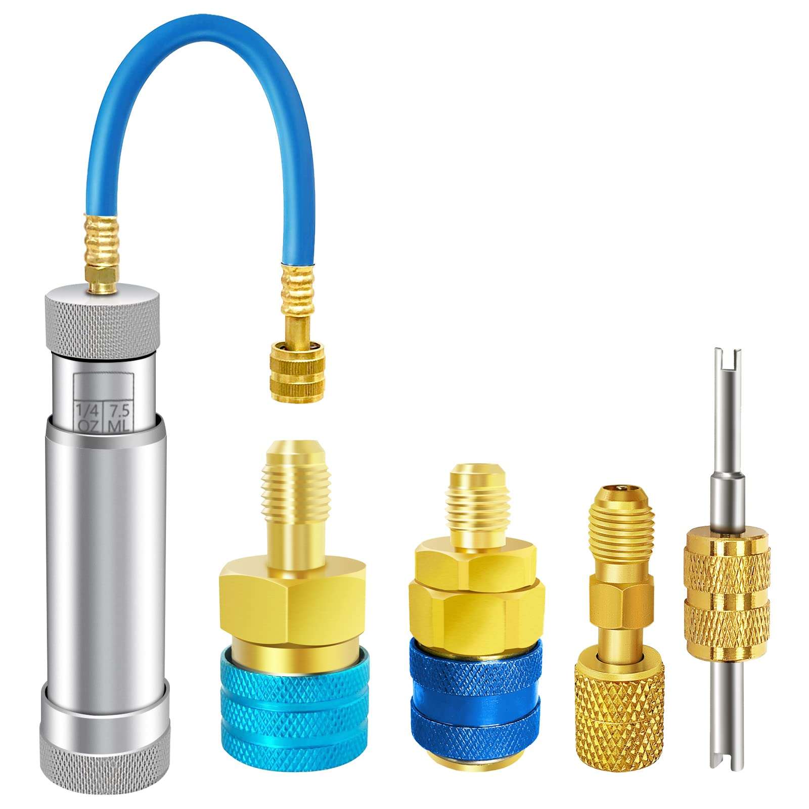 AC Oil Injector for R1234YF, R134A, R410A, HVAC Dye Oil Injector with 1/4" SAE Connector, 2 OZ Refrigerant Hand Turn AC Oil Injector Tool, for R1234YF R134A R410A Refrigerant System