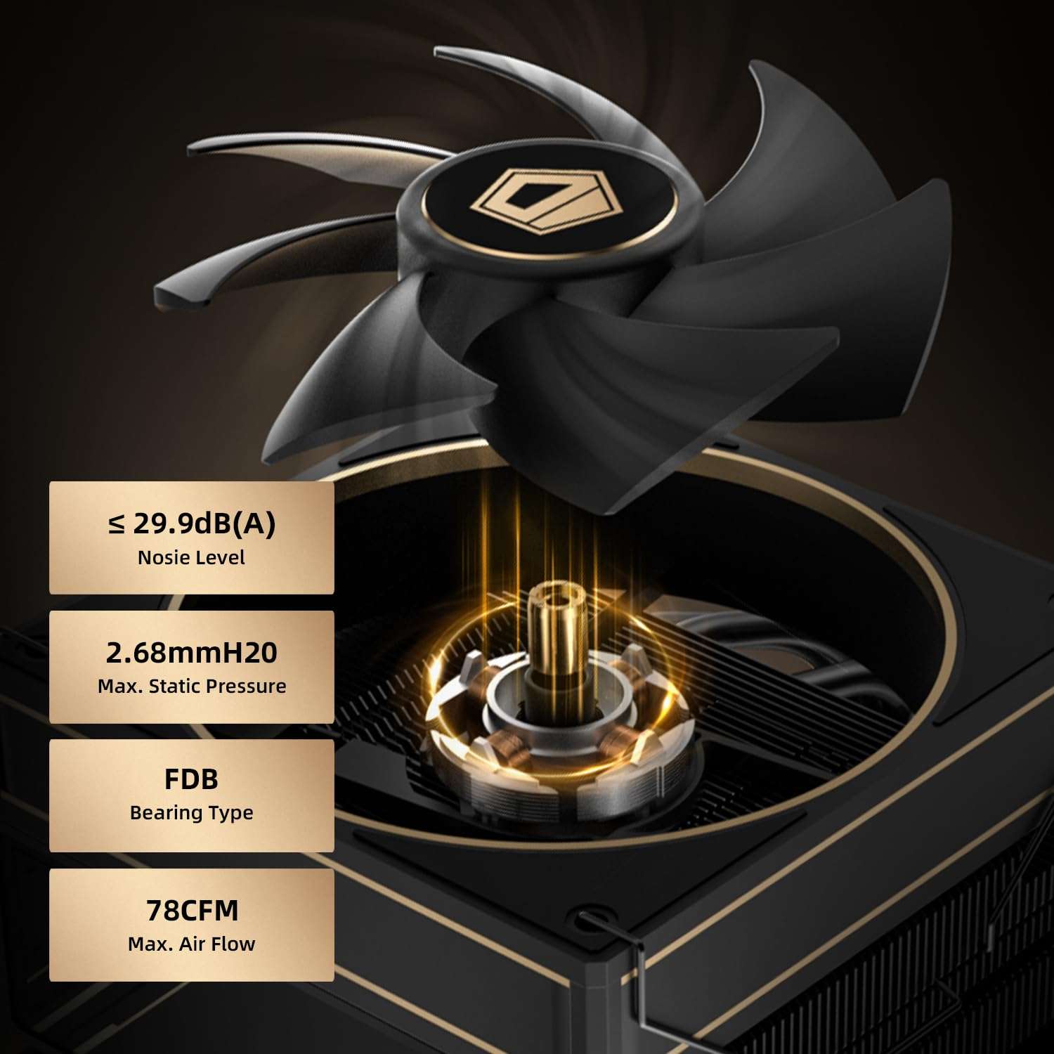 ID-COOLING FROZN A620 GDL Limited Edition Dual-Tower Air CPU Cooler, 6 Heatpipes, Dual 120x120x27mm FDB Fans, Black CPU Cooler with Golden Lines Decorated, Support LGA1851/1700/1200/115X; AMD AM5/AM4 5