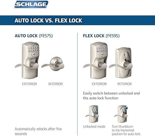Schlage, Brushed Chrome FE595CS V PLY 626 ELA Plymouth Light Commercial Electronic Keypad Lock with Elan Lever & Schlage BE365CAM619 BE365 Camelot Keypad Deadbolt, Satin Nickel 3