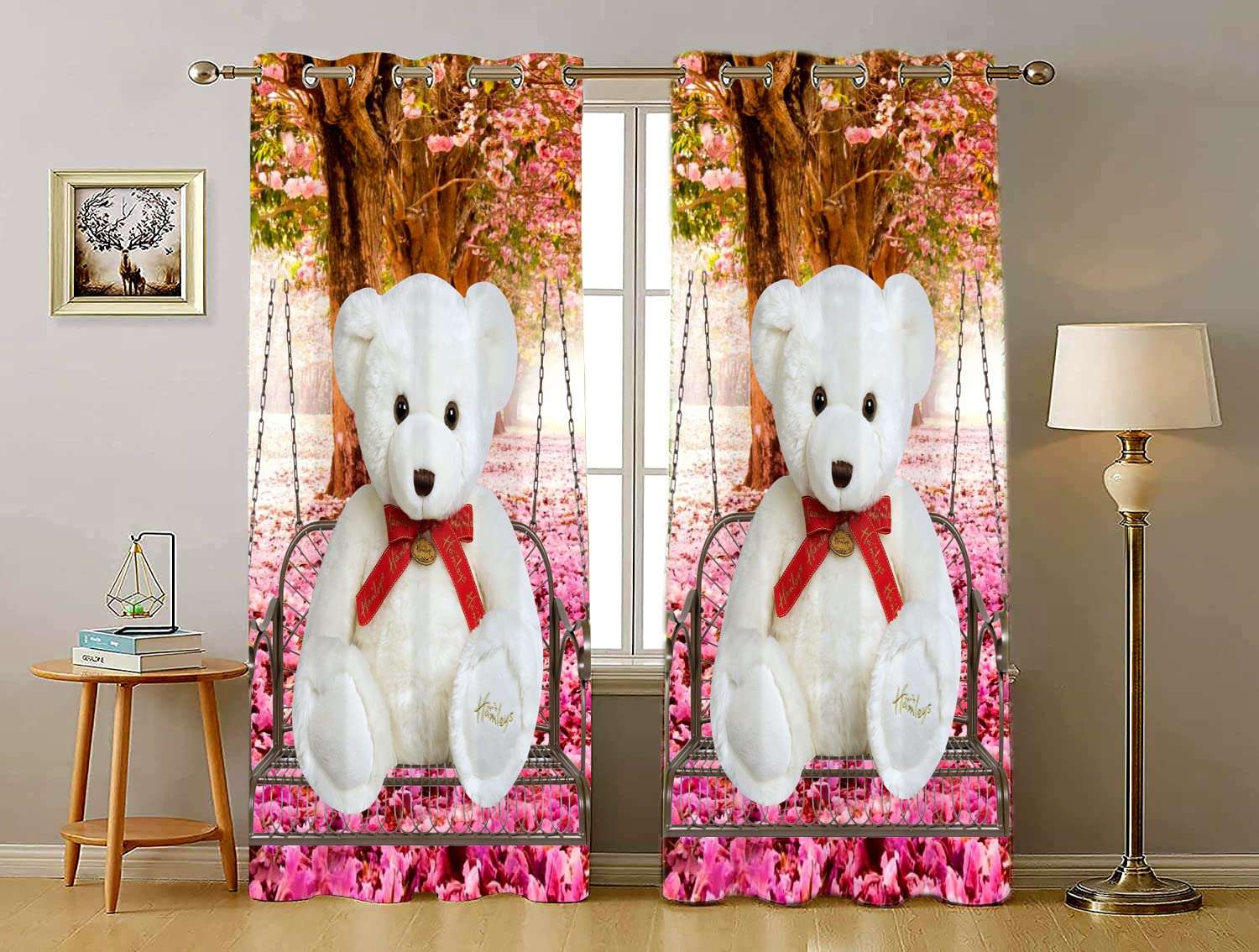 Brown Box 3D Digital Printed Polyester Fabric Teddy Bear Curtain for Bed Room Living Room Couple Room Baby Room Girl Room (4X7 Feet (Size 48X84 Inch) Door Model Number 376 1