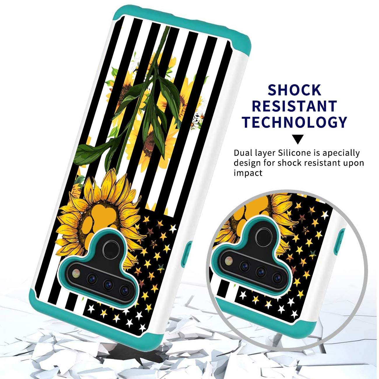 Phone Case for LG Stylo 6 Dual Layer Heavy Duty Silicone Cases for LG Stylo 6 LM-Q730 (2020) Slim Soft TPU Protective Cover,Sunflower Flag 6