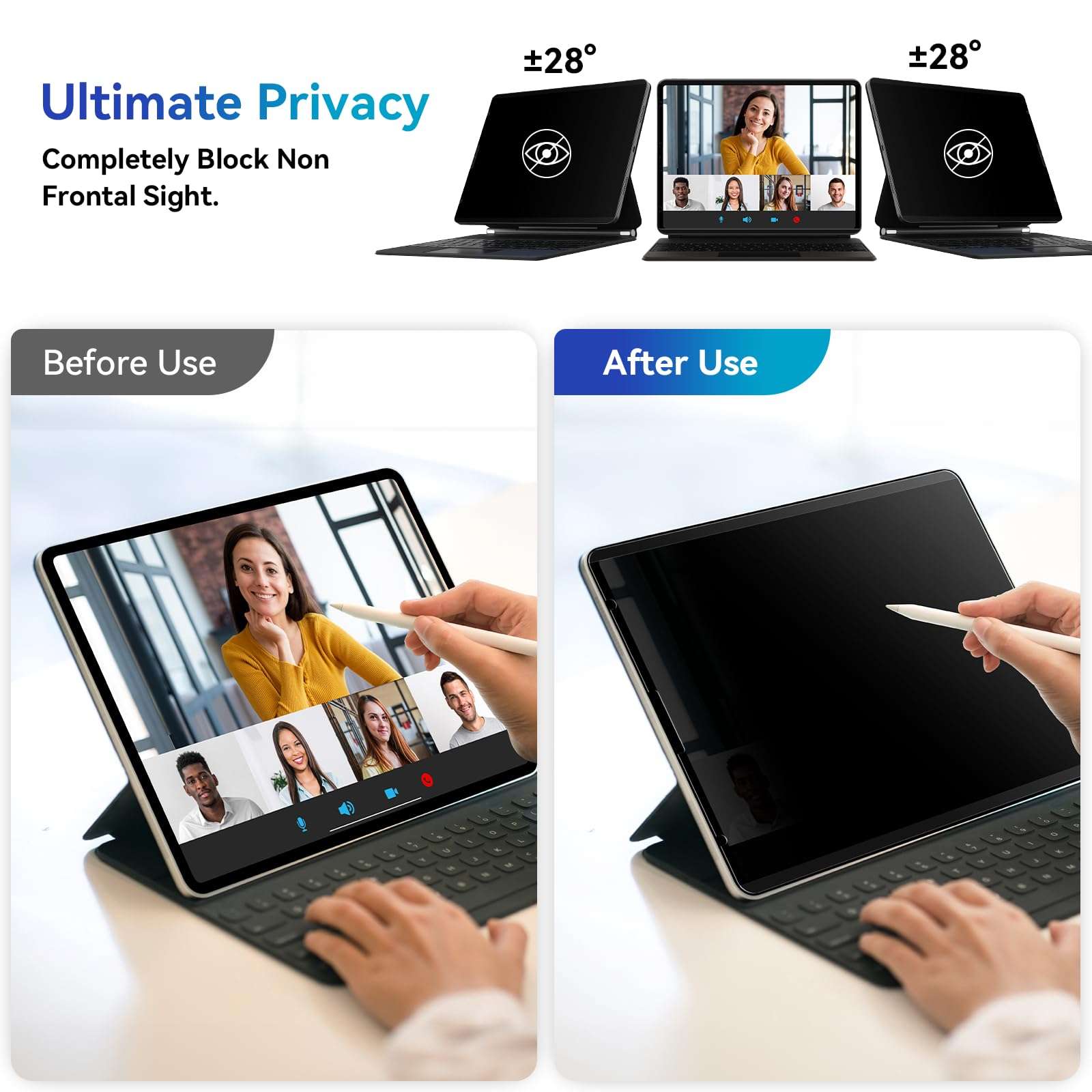 Magnetic Privacy Filter Compatible with iPad Pro 13 Inch 7th (2024, M4), Removable Anti Glare Blue Light Privacy Screen Privacy Screen Privacy Screen 3