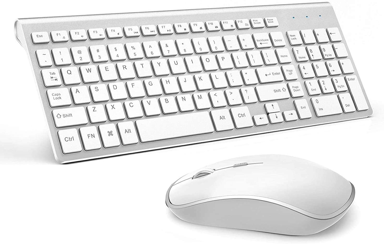 J JOYACCESS Wireless Keyboard and Mouse, Slim Wireless Keyboard Mouse with Numeric Keypad Compatible with iMac Mac PC Laptop Tablet Computer Windows (Silver White) 1