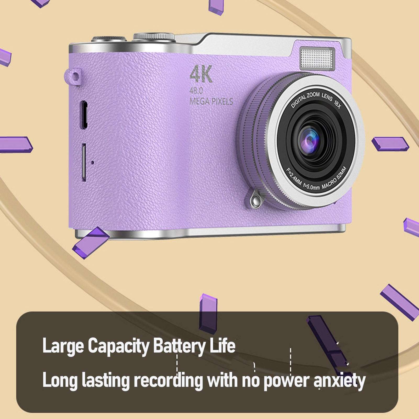 Digital Camera for Photography, 48MP Camera with 2.4 Inch 180 Degree Flip Screen, Auto Focus 18X Digital Zoom, Compact Travel Camera, for Teens Beginner 4