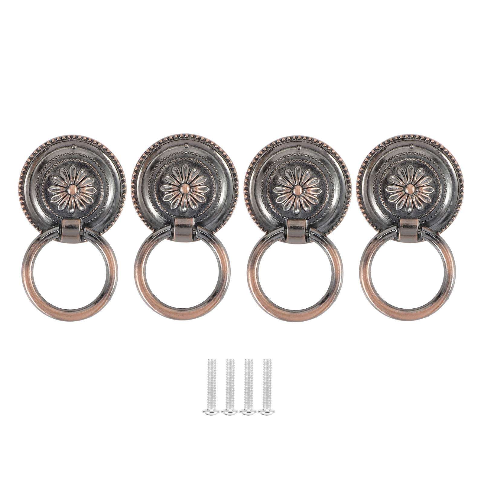 European Style Zinc Alloy 4Pcs Door Handle Cabinet Handles Door Handle Ring for Home or Office Door(Red Ancient-Large) 4