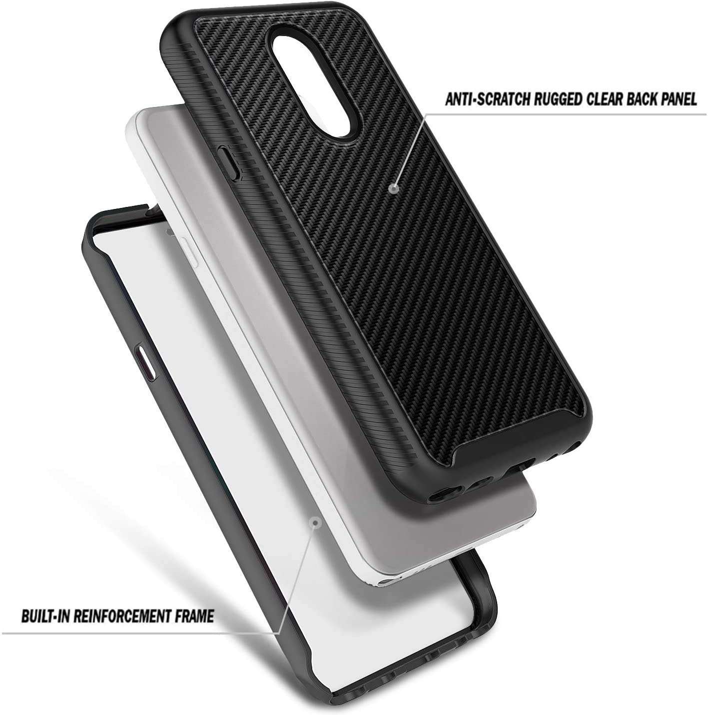 E-Began Case for LG Rebel 4 LTE, Aristo 2/3 Plus, Aristo 3/Tribute Dynasty/Empire/Zone 4/Phoenix 4/Fortune 2/Risio 3/Rebel 3/K8s, Full-Body Protective Bumper w/Built-in Screen Protector -Carbon Fiber 4