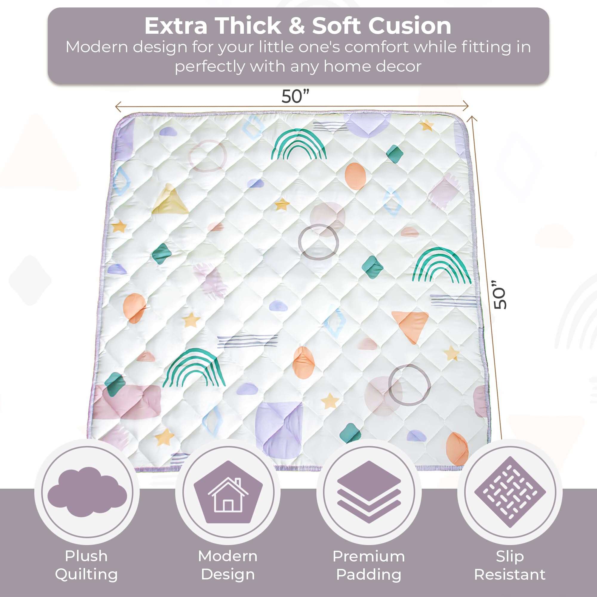 Premium Baby Play Mat - Extra Thick Soft Cushion Play Mat, Play Mat for Babies 0-6 Months, Baby Mat for Floor, Newborns, Infants, Toddlers - 50x50in 3