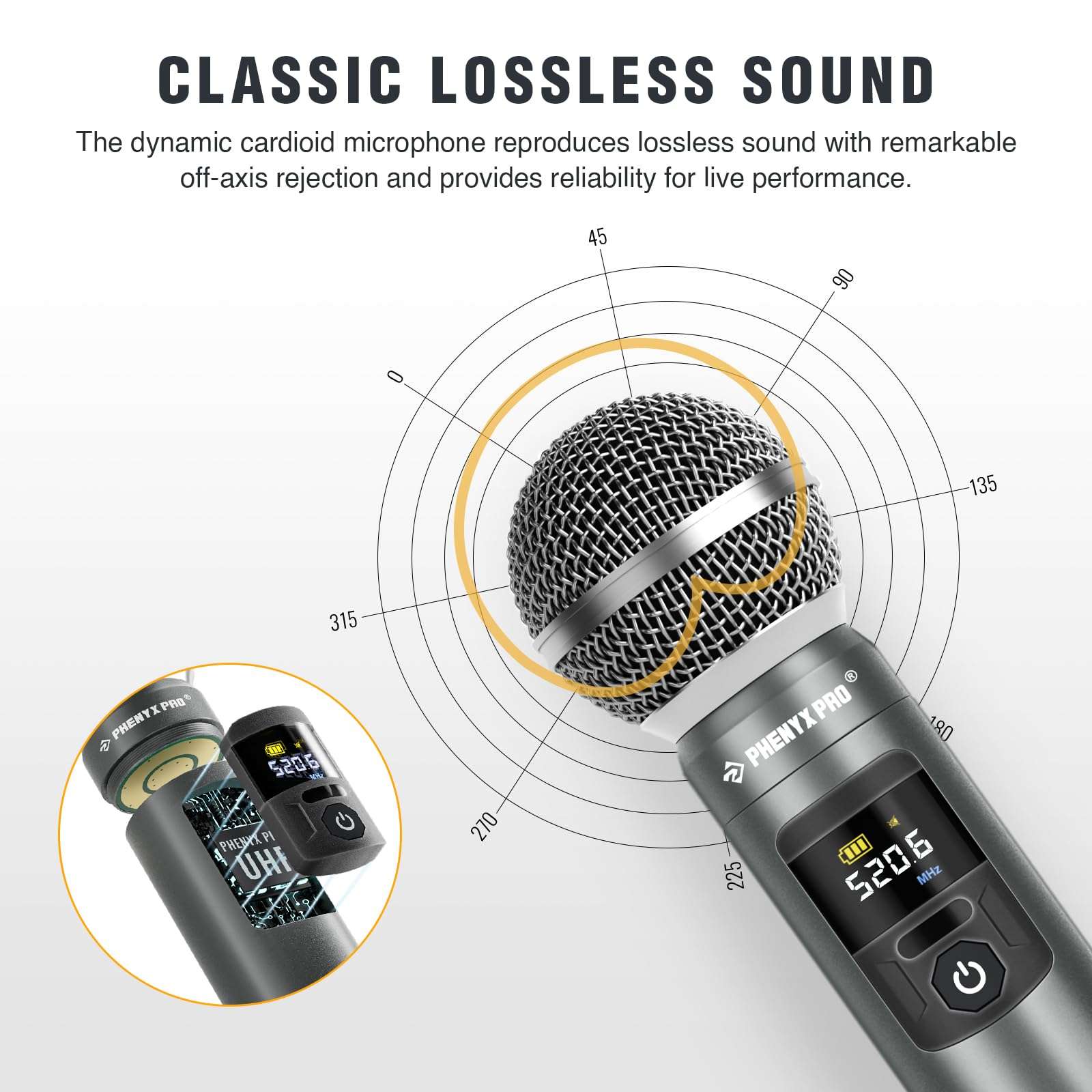 Phenyx Pro Professional Wireless Microphone, UHF Dynamic Mic, Metal Cordless Mic, Handheld Microphone for PTU-52/PTU-5200/PTU-4200 with Selectable 30 Frequencies (PWH-4200) 4