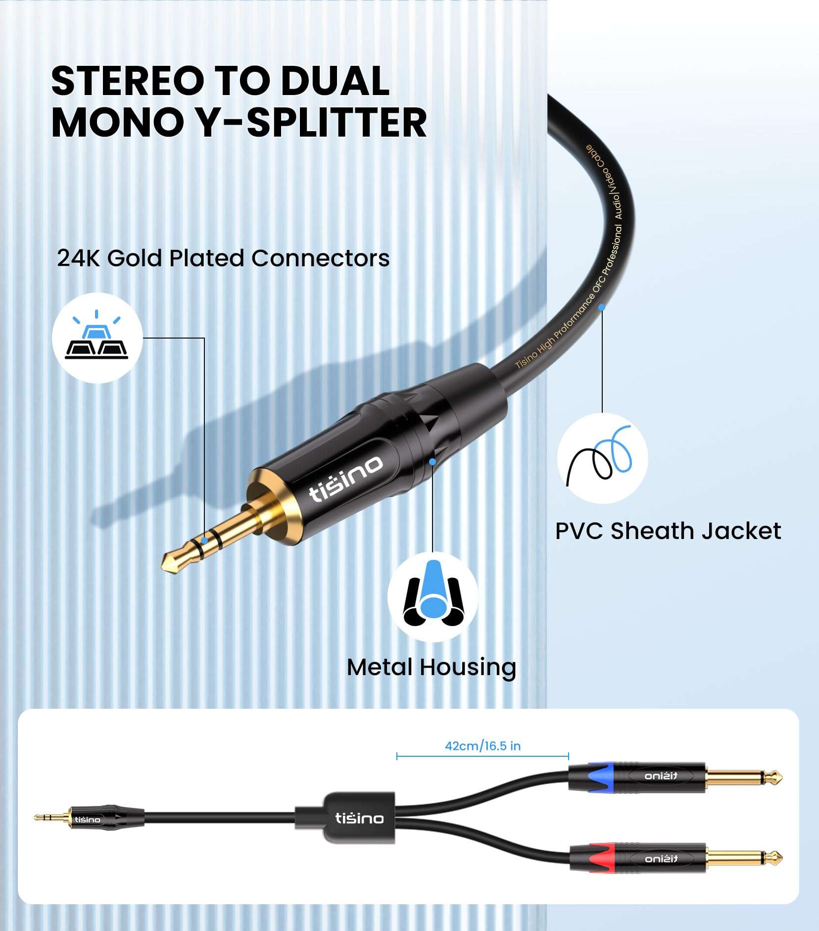 Tisino 1/8 to 1/4 Stereo Cable, 1/8 Inch TRS Stereo to Dual 1/4 inch TS Mono Y-Splitter Cable 3.5mm Aux Mini Jack to Jack Breakout Cord for Smartphone, CD Player, Speakers, Amplifiers - 6.6 feet 4