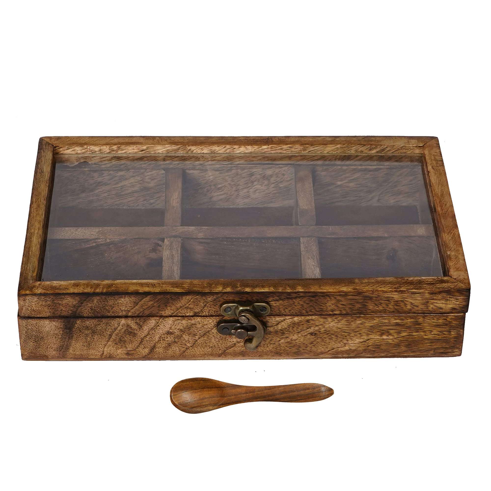 eCraftIndia 6 Rectangle Compartments Handcrafted Wooden Spice Box 6