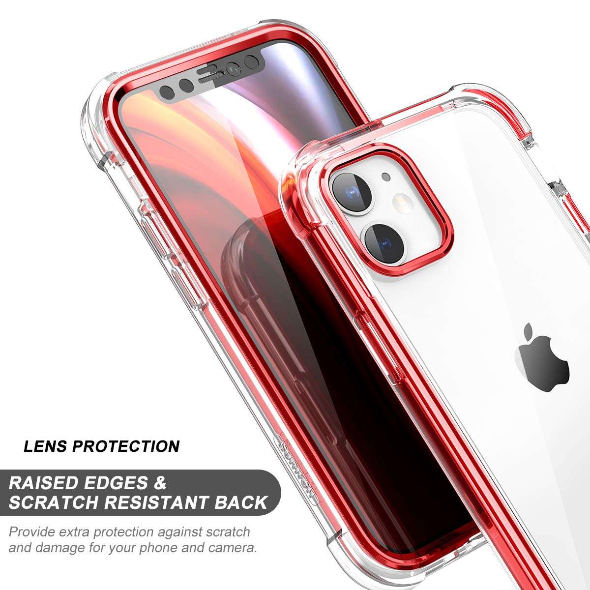 SURITCH Clear Case for iPhone 12 Mini (Only) 5.4-inch, [Built in Screen Protector] Full Body Protective Shockproof Bumper Rugged Phone Cover for iPhone 12 Mini -(Red) 4