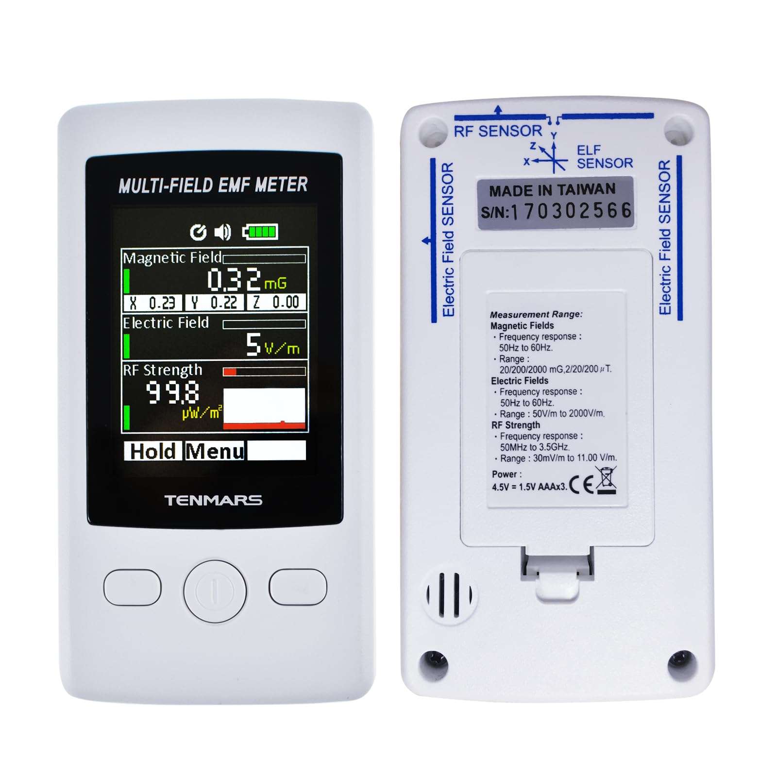 TENMARS Multi-Field EMF Meter Pocket ELF RF Gauss Meter 2000mG Electromagnetic Electric RF Field Strength Tester with Warning Indicator 6