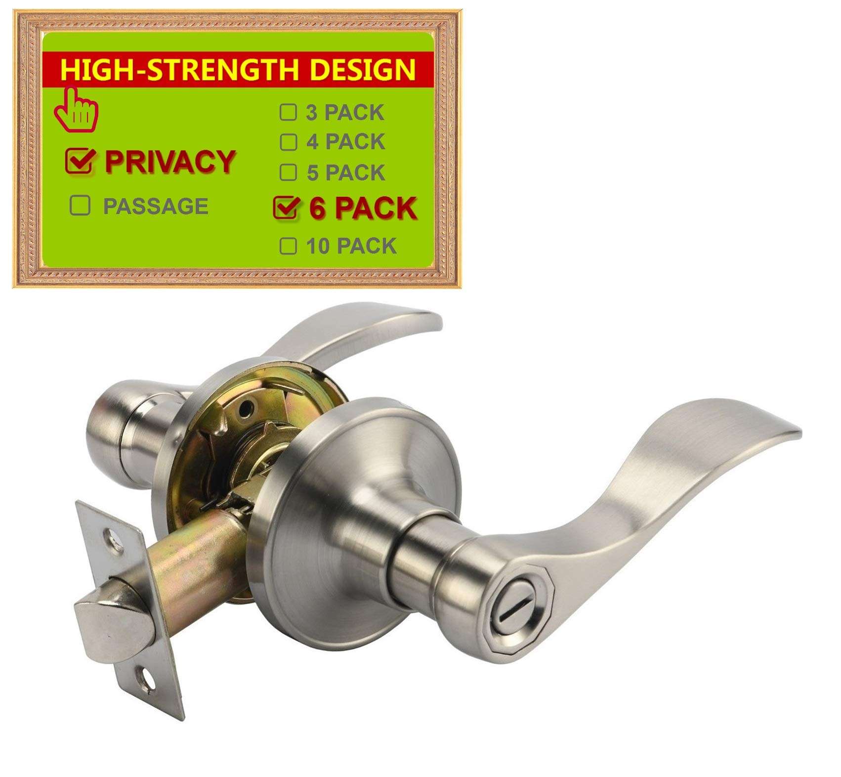 STIANC 6 Pack Privacy Door Lever Handle- Interior Door Handles-Bedroom/Bathroom Lever Door Handle Satin Nickel, High-Strength Design 1