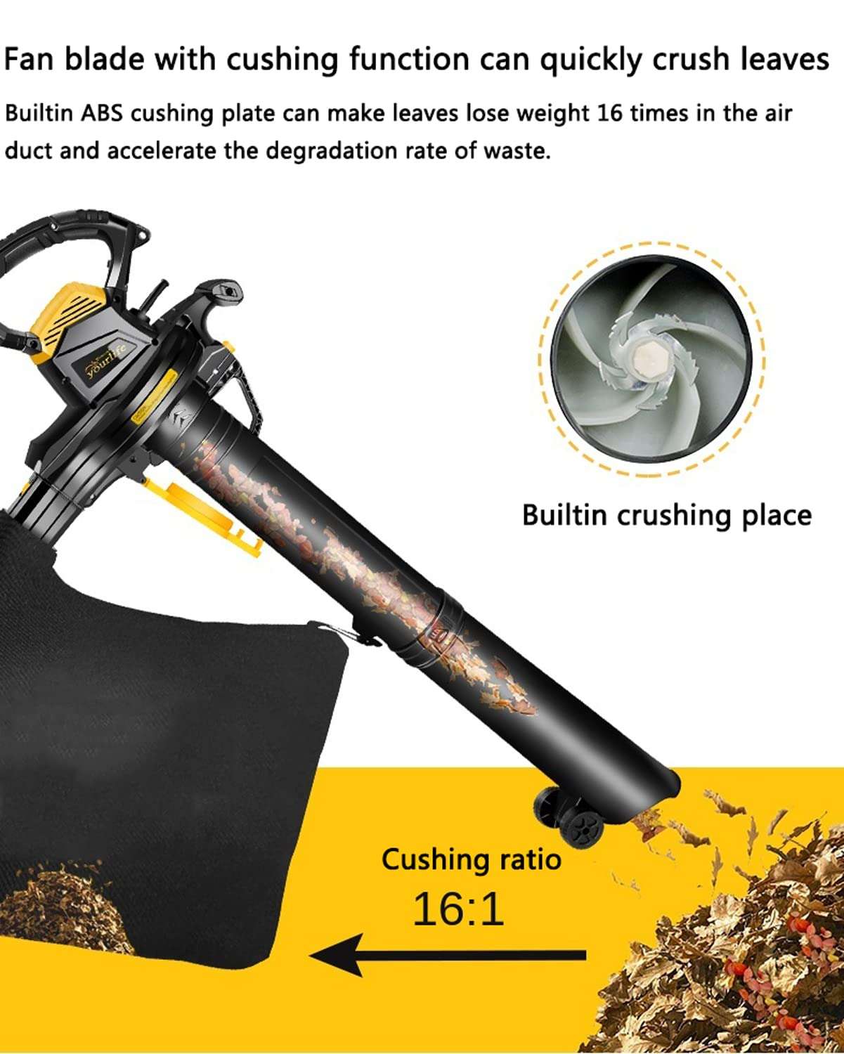 Blowers Leaf Blower, Vacuum 3800W Garden Blower Mulcher with 6 Variable Speed, 3 in 1 Garden Vac & Shredder, 40L Collection Bag, for Gardens, lawns, Leaves, and Snow 4