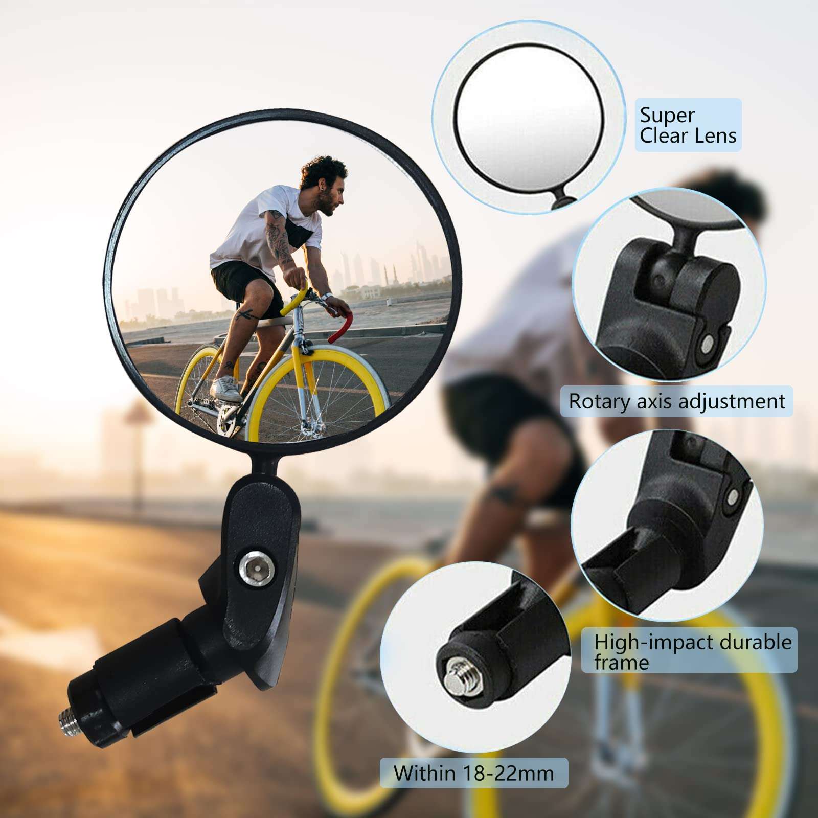 Bike Mirror, Bike Bar End Mirror,Safe Cycling Rearview Mirror,360° Rotation Adjustable Handlebar HD Glass Bicycle Rearview Mirror Universal for Bike Bicycle Electric Bike Motorcycle(Black-2PCS) 3