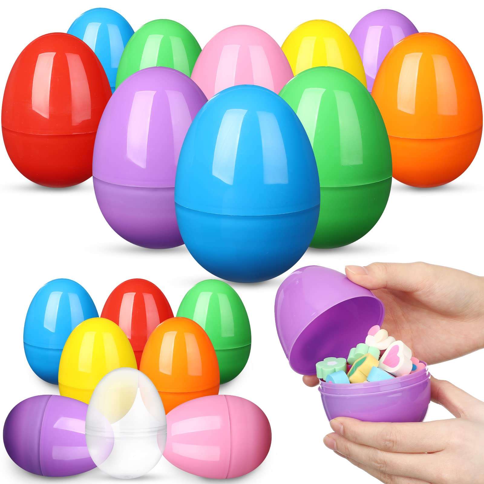 4'' Fillable Easter Eggs 24 Pcs Empty Plastic Easter Eggs Colorful Bright Easter Basket Stuffers for Easter Egg Hunt Surprise Egg For Party Favor Easter Decorations Boys Girls