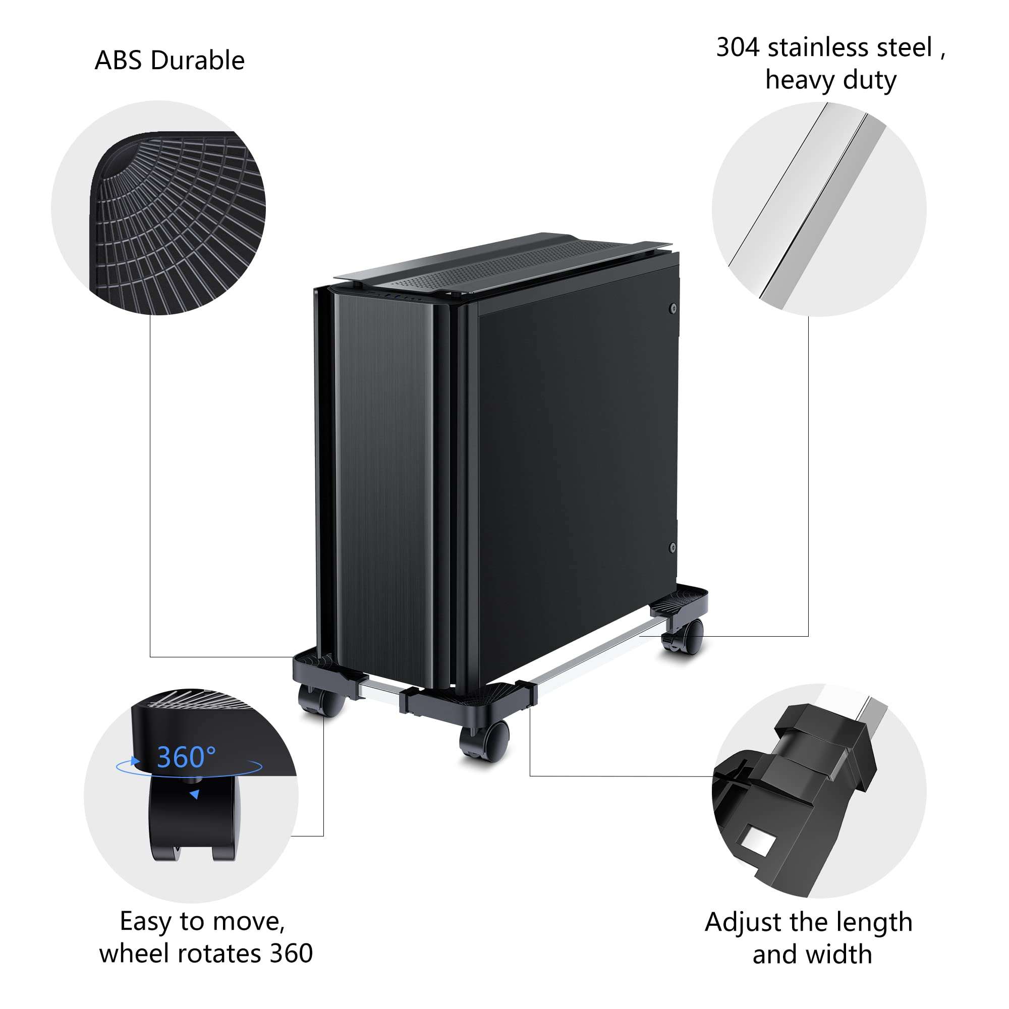 LABOBOLE Computer Tower Stand - Adjustable PC Stand for Most Desktop Towers - Elevate and Organize Your Desktop - Mobile CPU PC Holder Cart Riser Printer 5