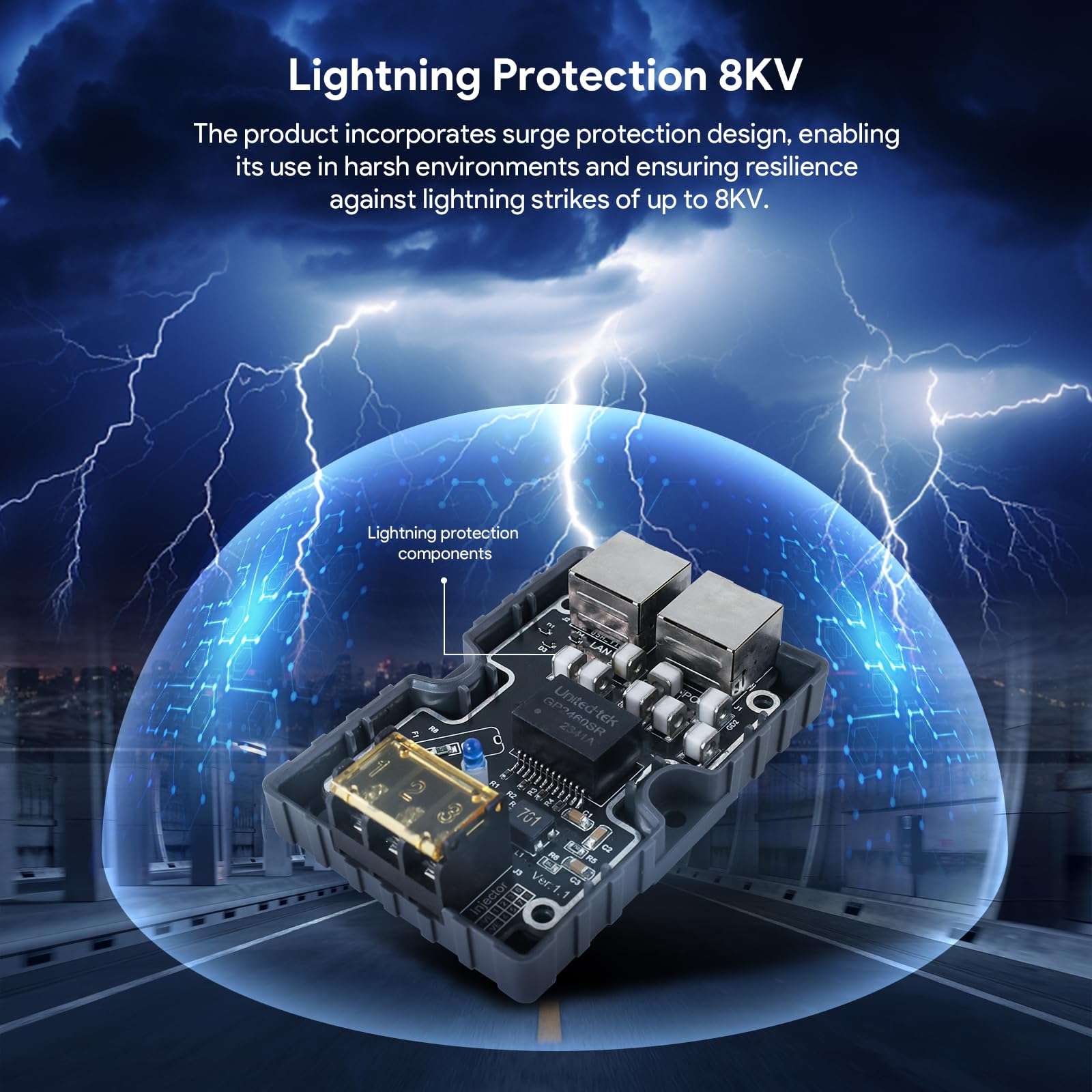 MSAFF 150W GigE Passive PoE Injector for Starlink with Surge Protection & ESD, Developed for Dishy V2 pinout 48-57V / 3A 10/100/1000M 6