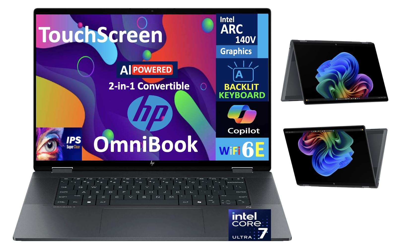 HP OmniBook X Flip AI Powered 2-in-1 (NextGen Envy x360) Laptop 16.0" Touch IPS WUXGA (Intel Ultra 7-258V, 32GB LPDDR5X, 8TB SSD, Backlit KB, Thunderbolt 4, WiFi 6E, Win 11 Pro) w/USB-C Dock 3