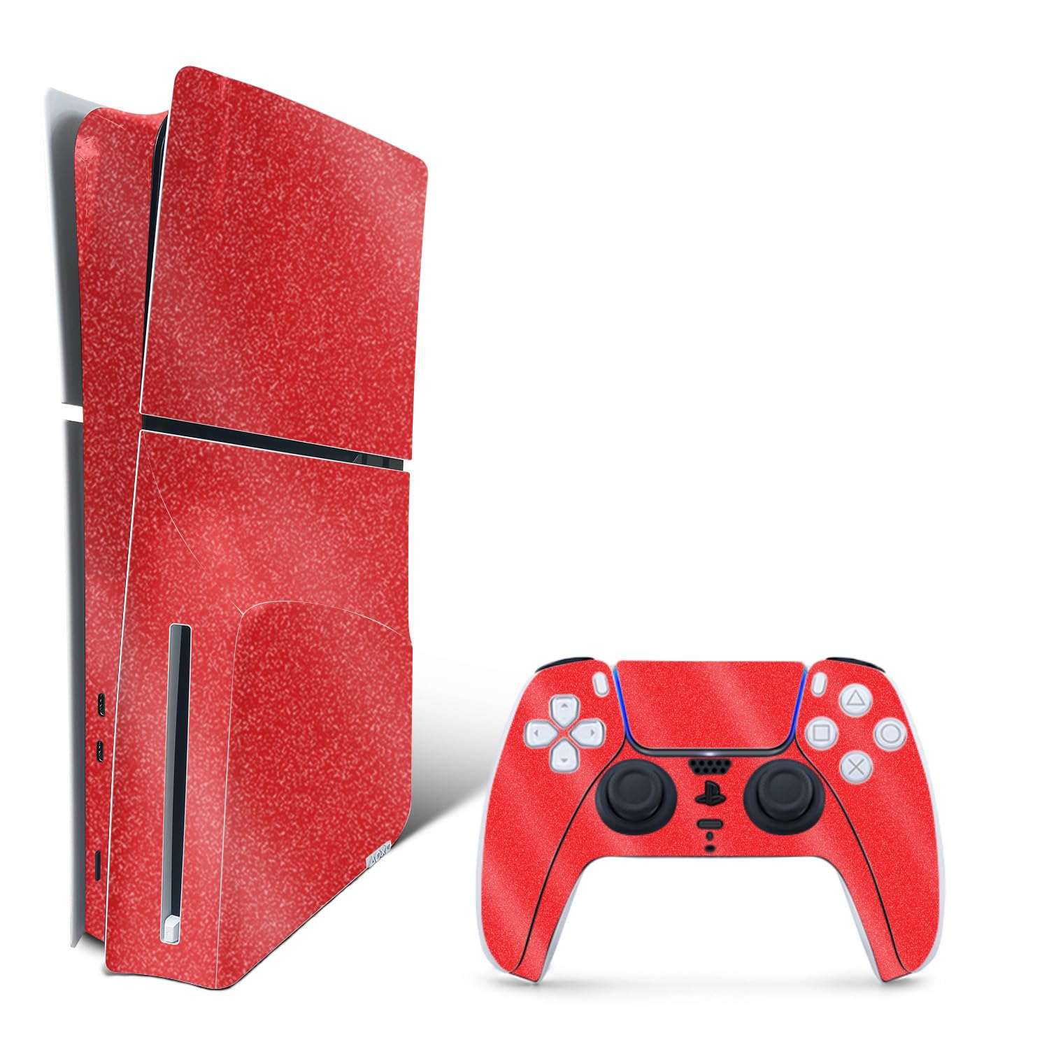 MightySkins Glossy Glitter Skin Compatible with Playstation 5 PS5 Slim Digital Edition Console Only - Solid Red | Protective, Durable High-Gloss Glitter Finish | Easy to Apply | Made in The USA