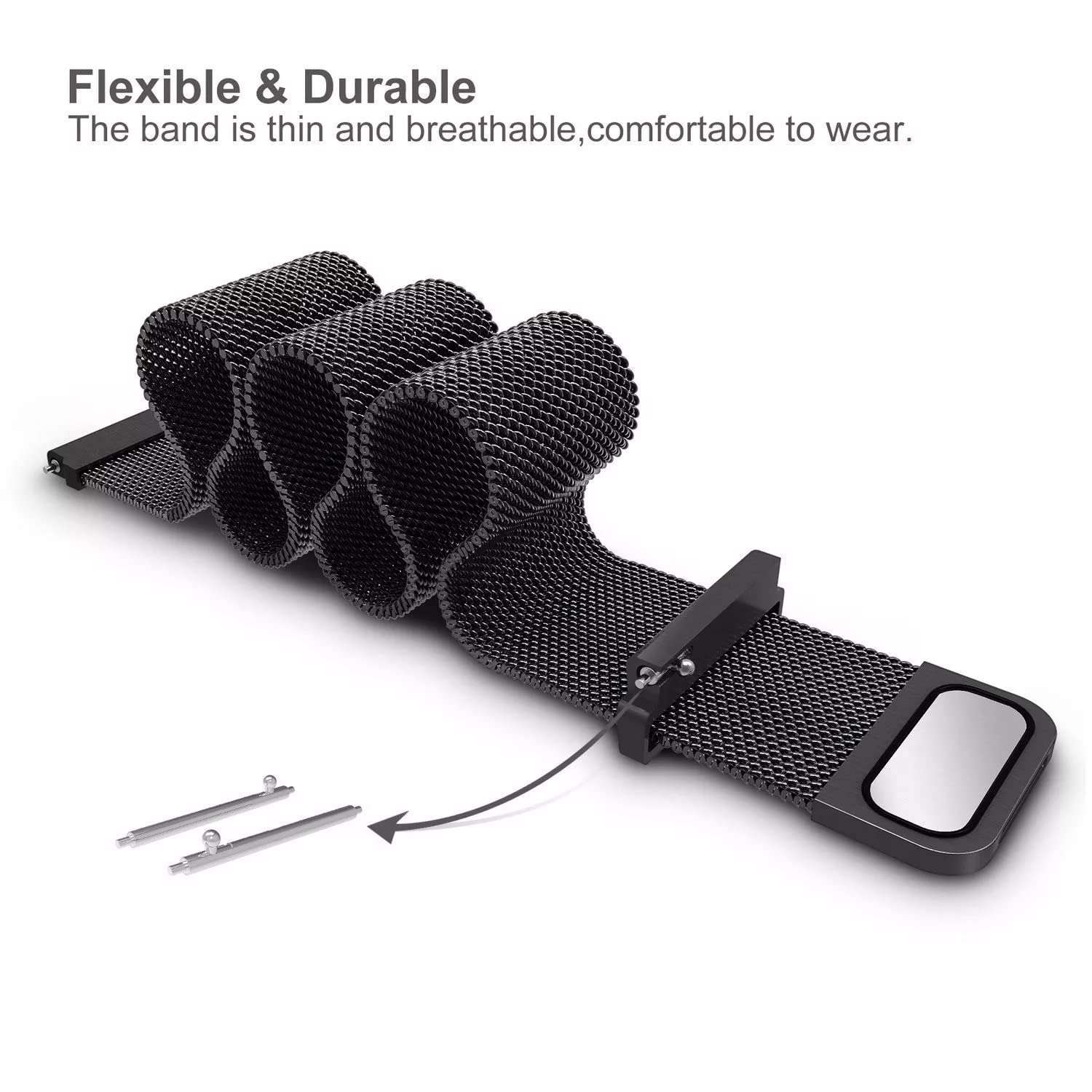 AONES Magnetic Loop Watch Strap Compatible for Fire-Boltt Supernova Bsw083 Metal Chain Watch Band Black 5