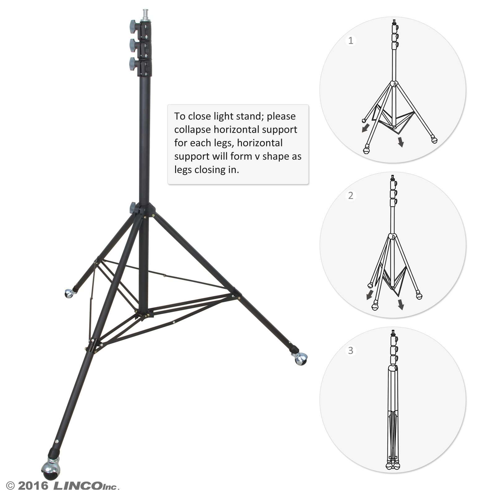 LINCO Lincostore Linco Zenith 9 feet Heavy Duty Light Stand with Casters for Photography Studio Lighting Kit 8909HC - Extra Supporting Rods 2
