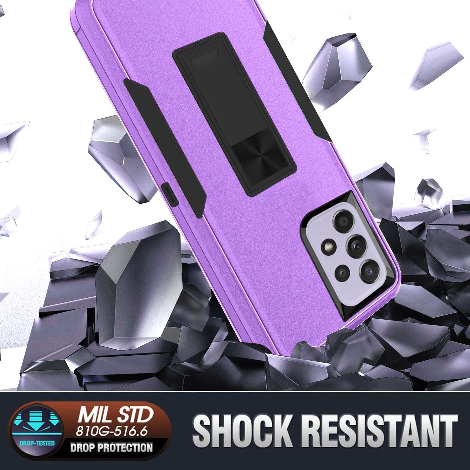 Compatible with Samsung Galaxy A53 5G Case,Samsung A53 Phone Case,Built Magnetic Kickstand,Military Heavy Duty Shockproof Dual Layers Bumper Protective Covers,for Galaxy A53 Cover Case Purple 5