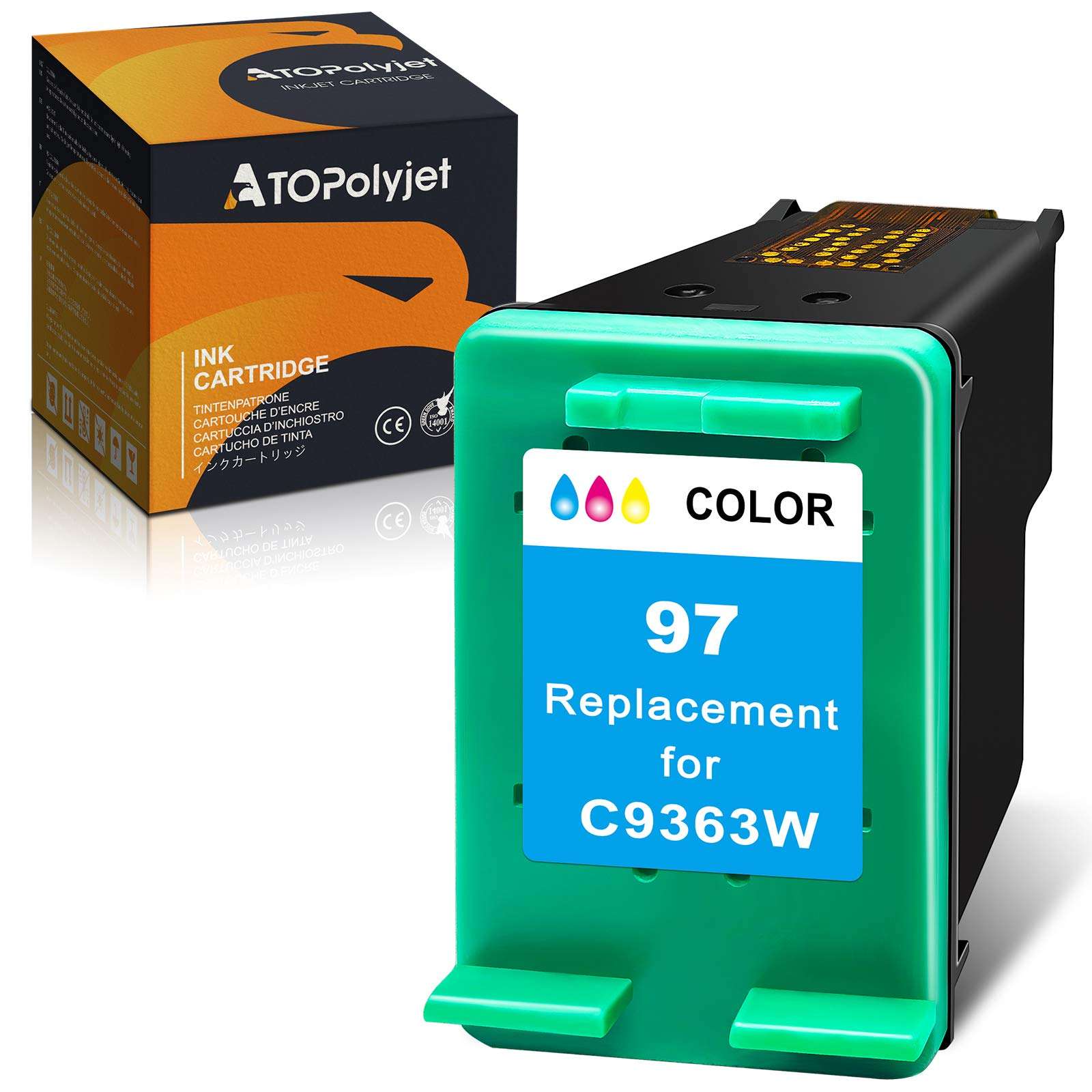 ATOPolyjet Remanufactured Cartridge Replacement for HP 97 Color Ink C9363WN for PhotoSmart 335 337 370 375 385 420 422 OfficeJet D5163 D5168 100 H470 150 7310 K7100 DeskJet 6940 Printer 1