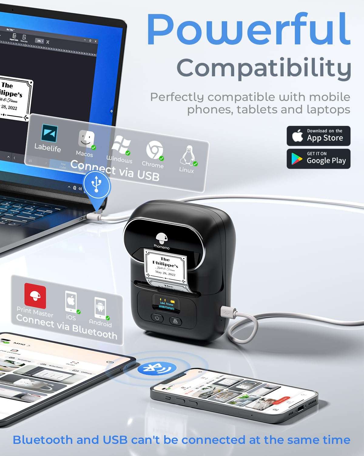 Phomemo M110 Label Makers - Barcode Label Printer Bluetooth Label Maker Portable Thermal Printer for Small Business, Address, Barcode, Logo, Clothing, Mailing, Sticker Printers for Phones & PC, Black 5