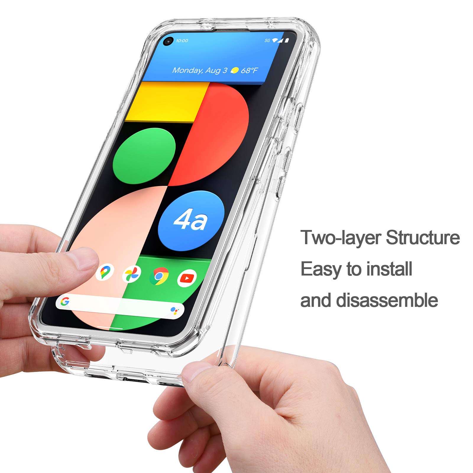 iMangoo for Google Pixel 4A 5G Case Transparent Heavy Duty Protective Slim Cover Anti-Slick Dual Layer Soft Back Shell + Hard PC Front Open Frame Phone Cases for Google Pixel 4A 5G Version 2020 Clear 5